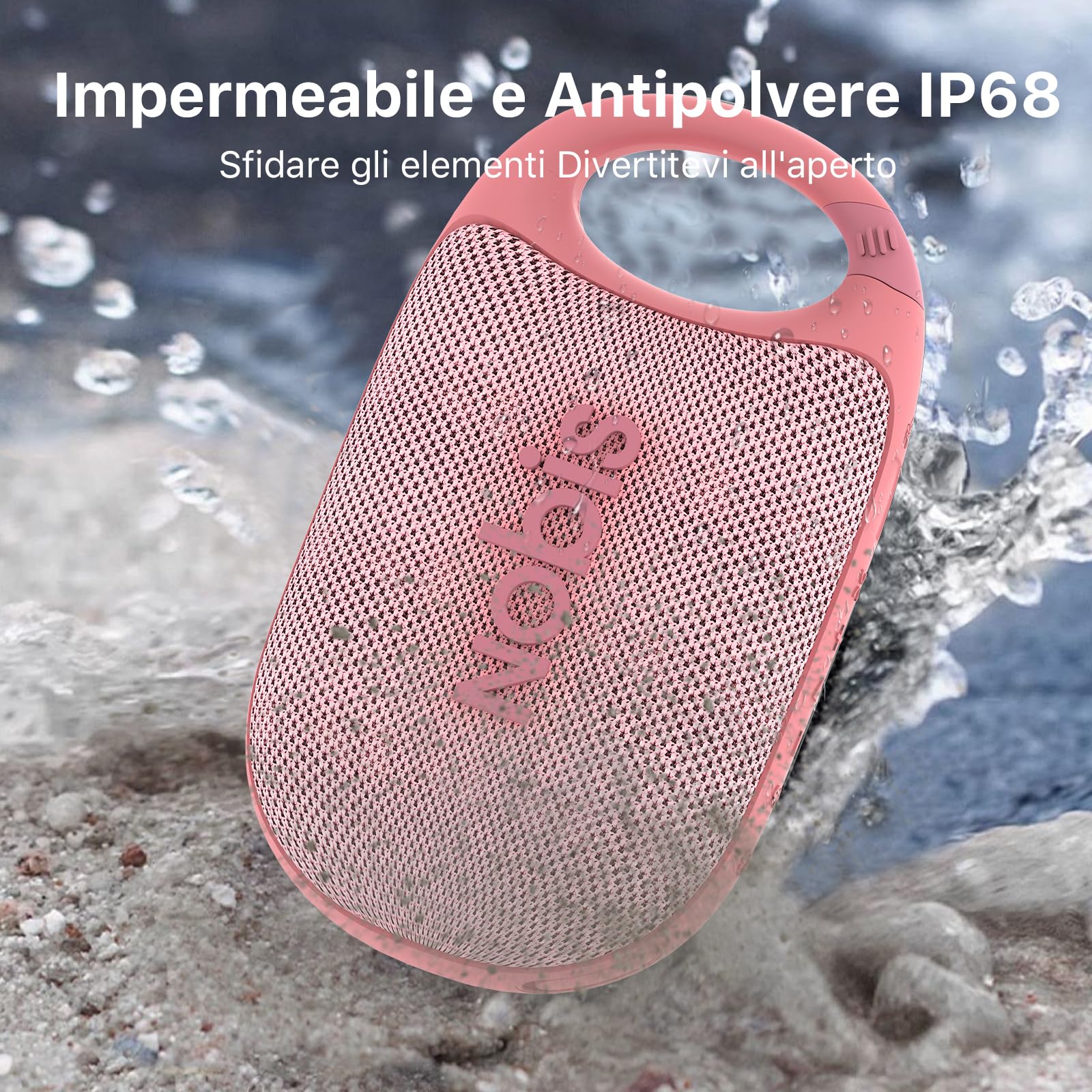 NOBIS Cassa Bluetooth Portatile Clip N1,Cassa Bluetooth Doccia IP68, Fino a 24h di Riproduzione, BT 5.3, Suono HD, Accoppiamento Stereo, EQ Mode e Modalità Beat