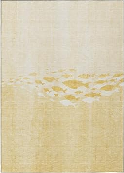 Addison Rugs Chantille ACN627 Gold 5 x 76" Indoor Outdoor Area Rug, Easy Clean, Machine Washable, Non Shedding, Bedroom, Living Room, Dining Room, Kitchen, Patio Rug