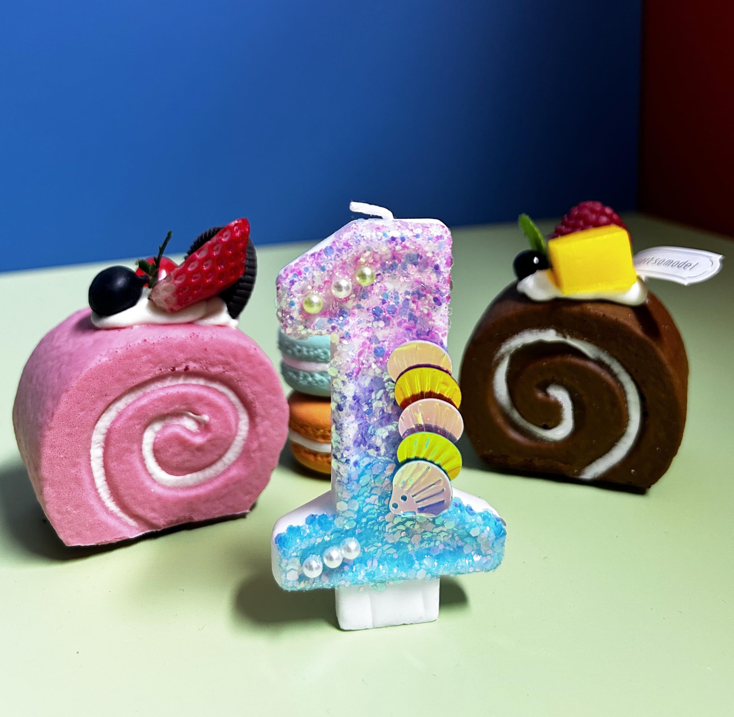 Vela de primer cumpleaños para niña – Sirena número 1 velas decoración de pastel para fiesta bajo el mar – Vela brillante con perlas y conchas – Variouslife