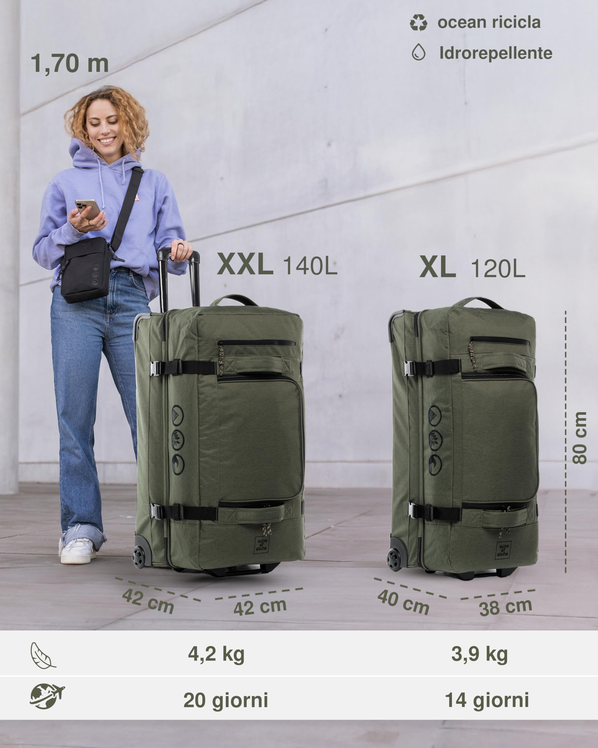 Grande borsa da viaggio con 2 ruote KANE rolling suitcase 80 cm valigia sportiva trolley da viaggio