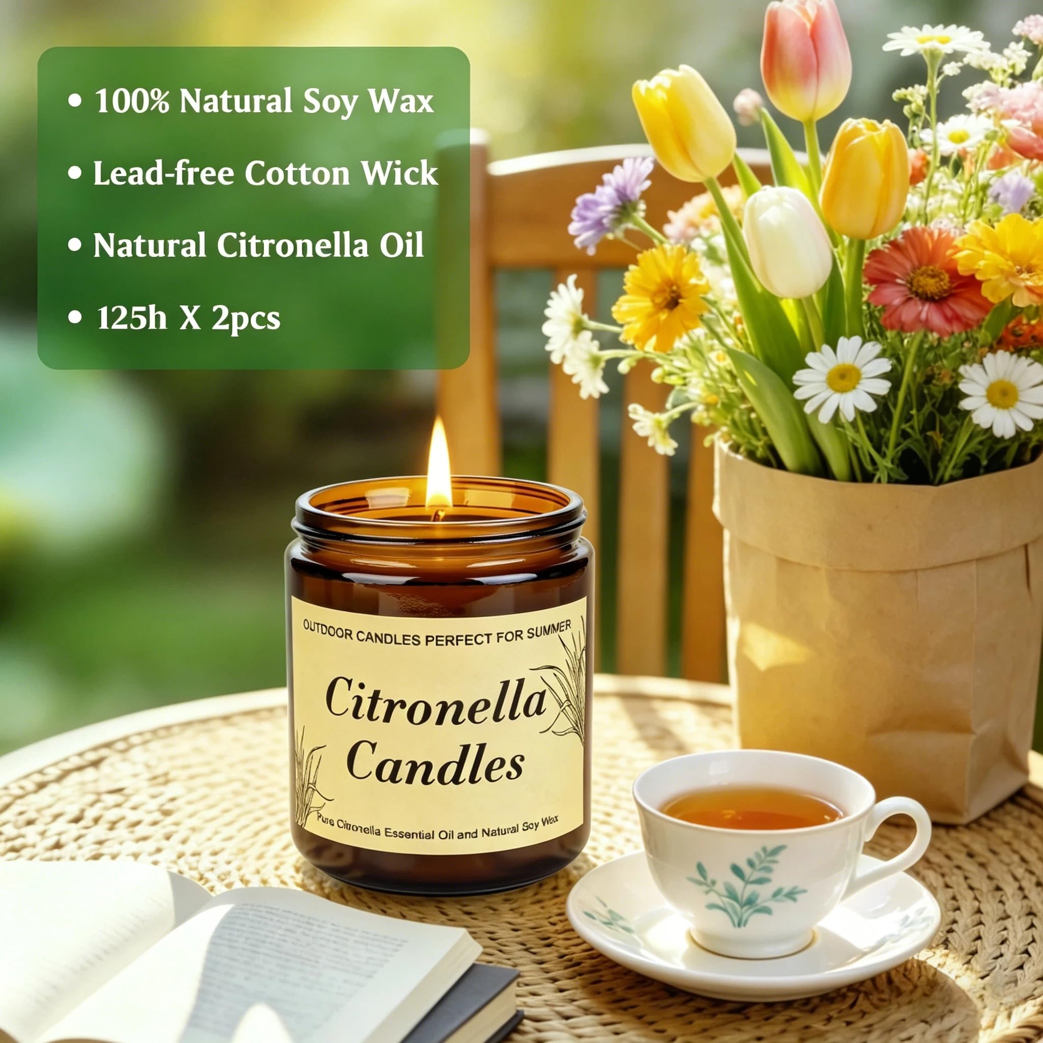 Candele Citronella per Esterni Set 2 Pezzi 250 Ore Cera di Soia Naturale