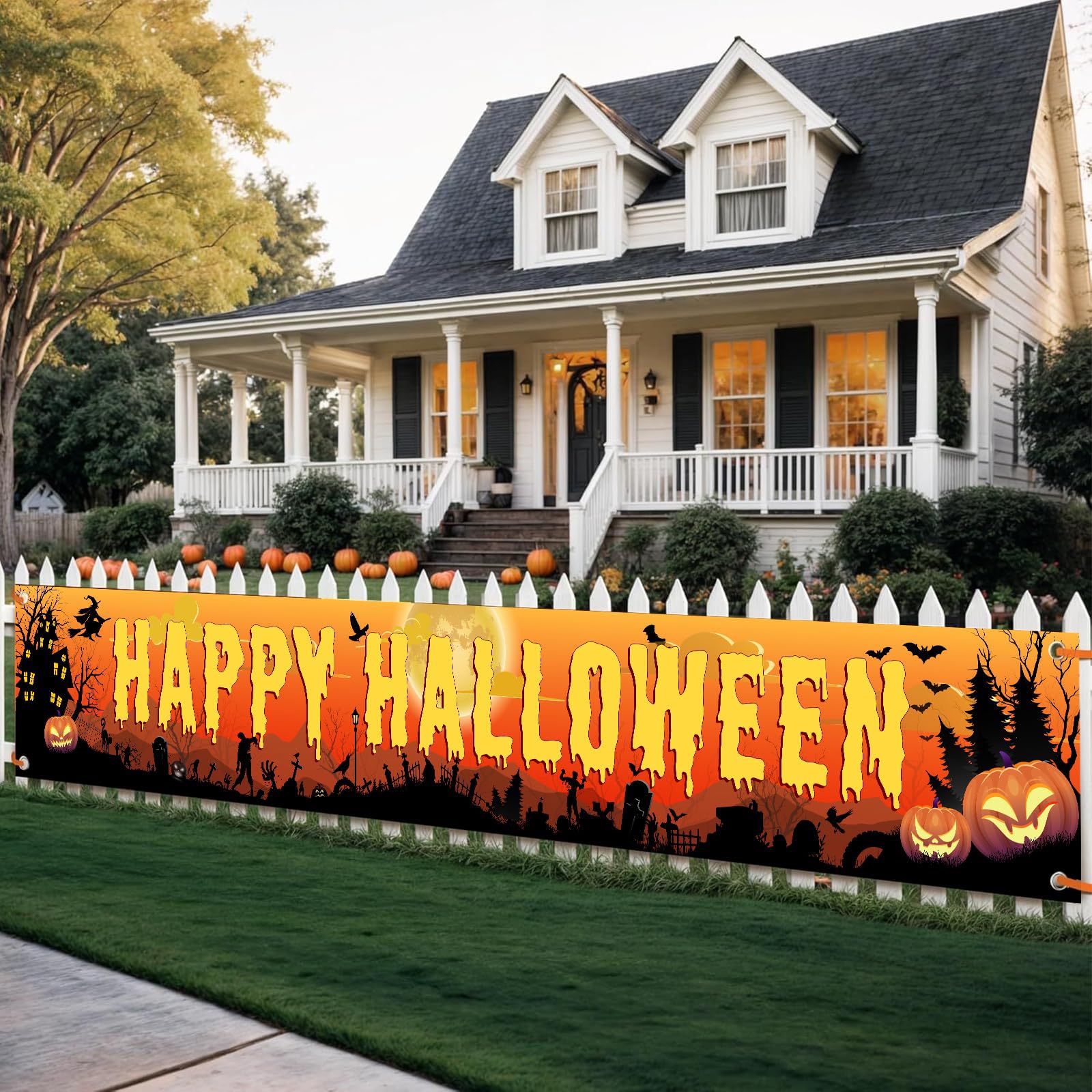 Horror Halloween Banner Outdoor Decorations Yard Fence Decor 300x50cm