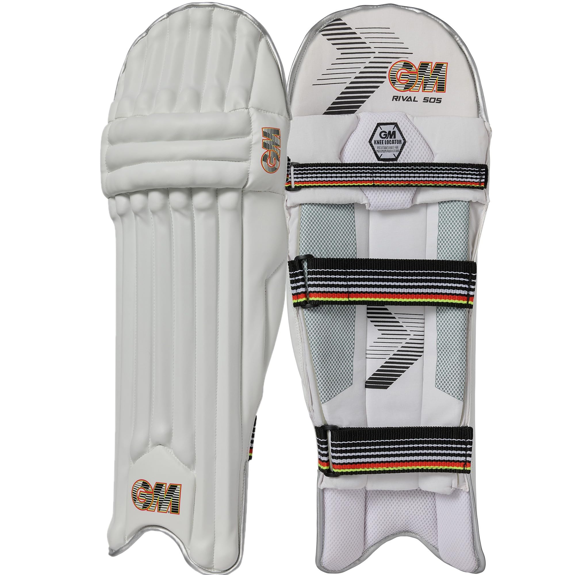 GM | Rival 505 Cricket Batting Pads | Traditional Cotton & Cane | Adult Right Handed - 18" From Top of Instep to Middle of Knee | Approx 1.75 kg per Pair | 1 Pair | White | Gunn & Moore