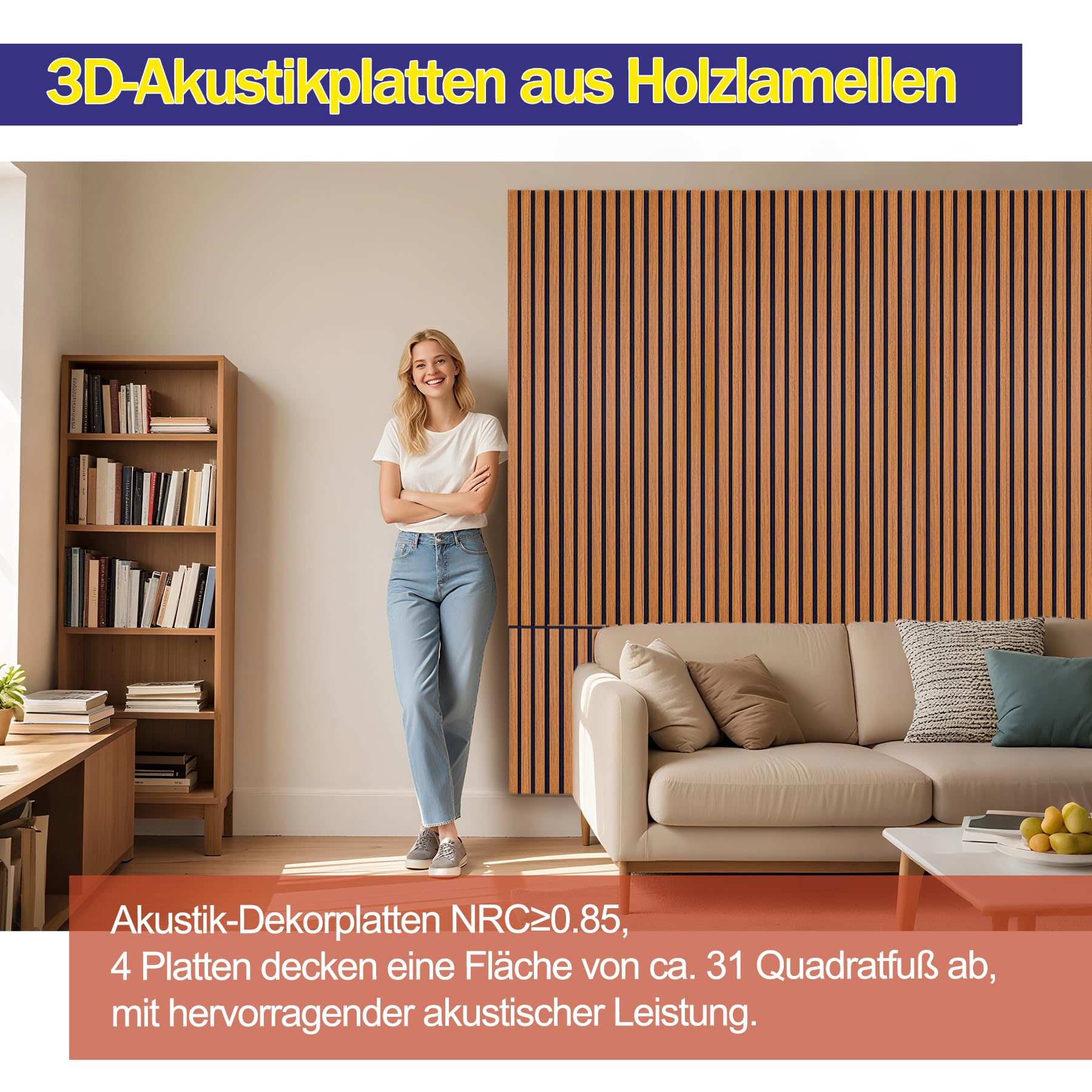 Holzpaneele für die Wand 4 Stück 120 x 60 cm,3D Akustikpaneele Holzlatten Holzoptik Paneele für die Wand,Holz Wandpaneele für die Wanddekoration (Teakholz)