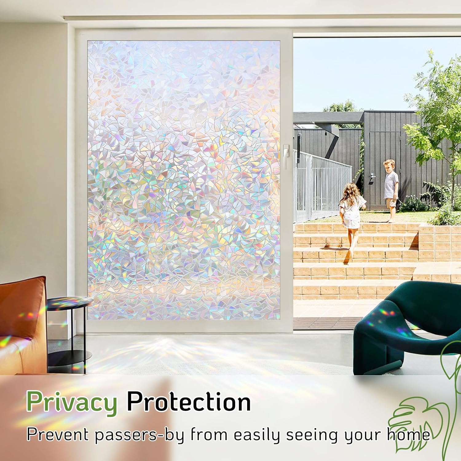 LUTE Window Privacy Film, Rainbow Window Film, 3D Decorative Stained Glass Cling, Non-Adhesive Vinyl Static Cling Removable Glass Stickers, Sun UV Blocking Decal Covering for Home, 23.6 x 78.7 inches