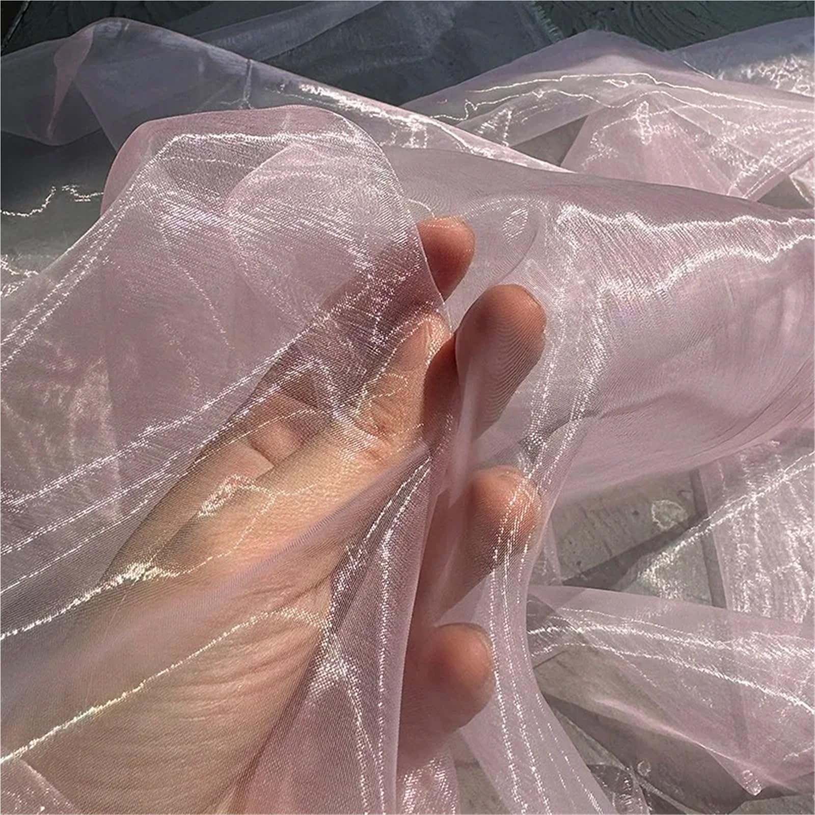 Blue Green Organza Laser Fabric Yarn DIY Handmade Clothing Dress Wedding Gradient Color Background Clothing Fabric for Sewing(Pink)