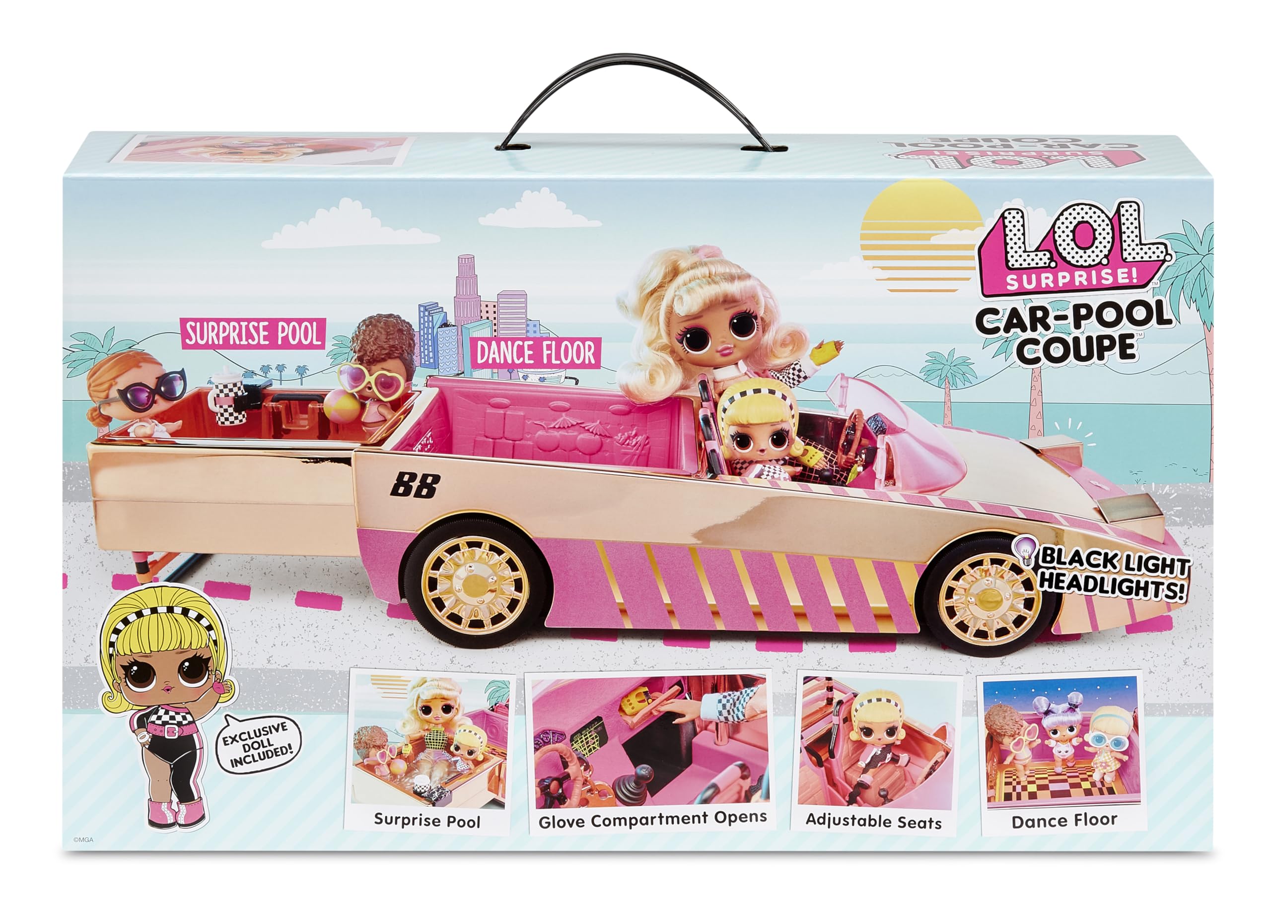 L.O.L. Surprise! Car-Pool Coupe – zestaw z samochodzikiem i ekskluzywną lalką, basenem i parkietem tanecznym, dla dzieci od 4 lat