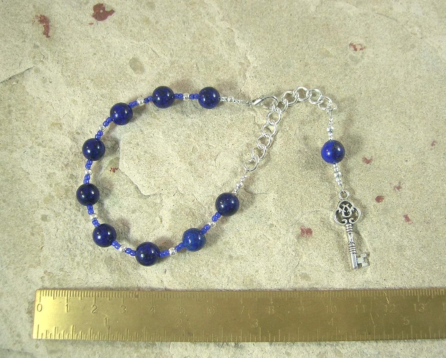 Frigga Prayer Bead Bracelet in Lapis Lazuli: Queen of Asgard, Norse Goddess of Wisdom, Weaving, Fibercraft, Home Management and Small Business