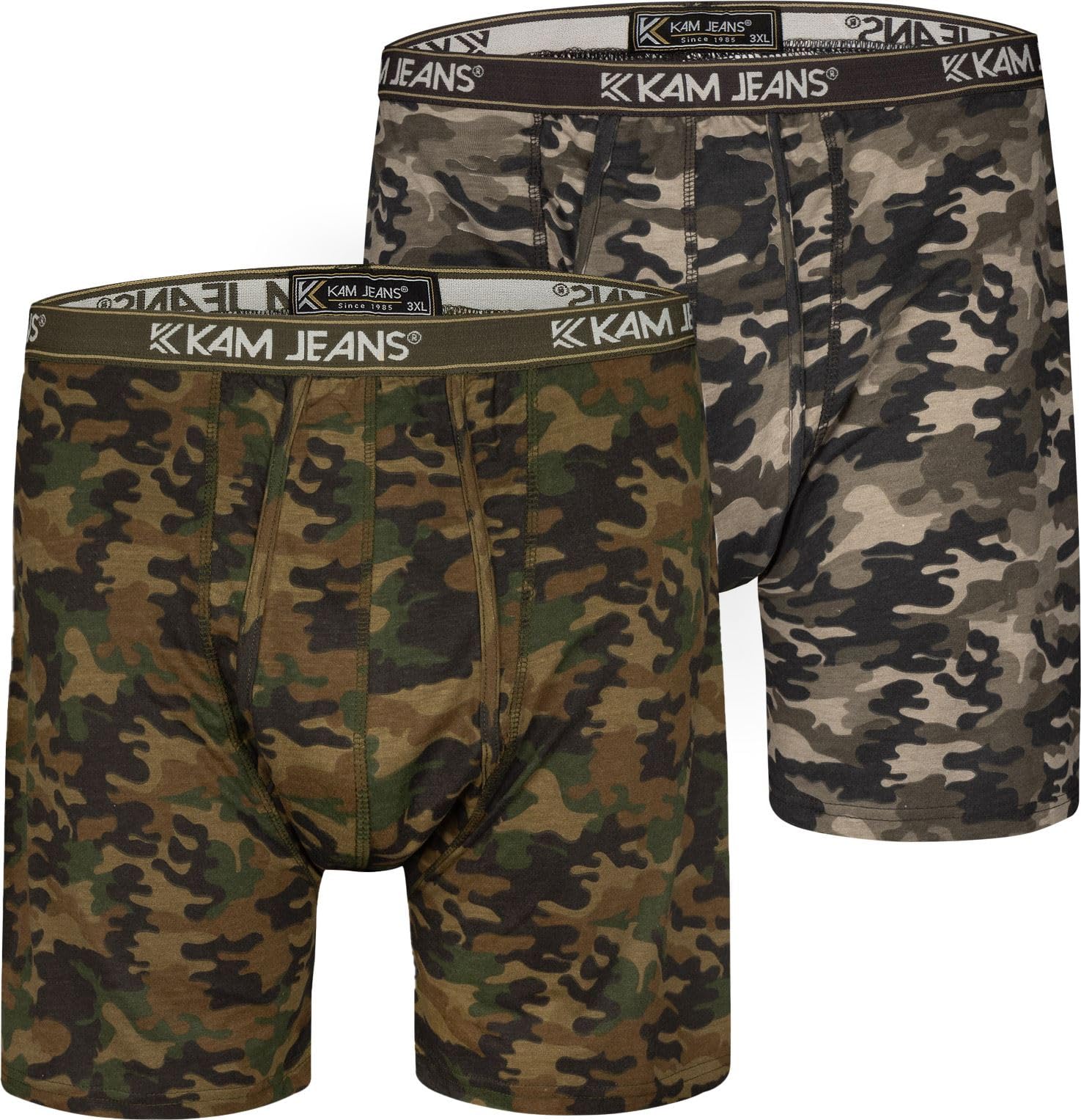 KAM Mens Twin Pack Camouflage Print Boxers - Green - 8XL
