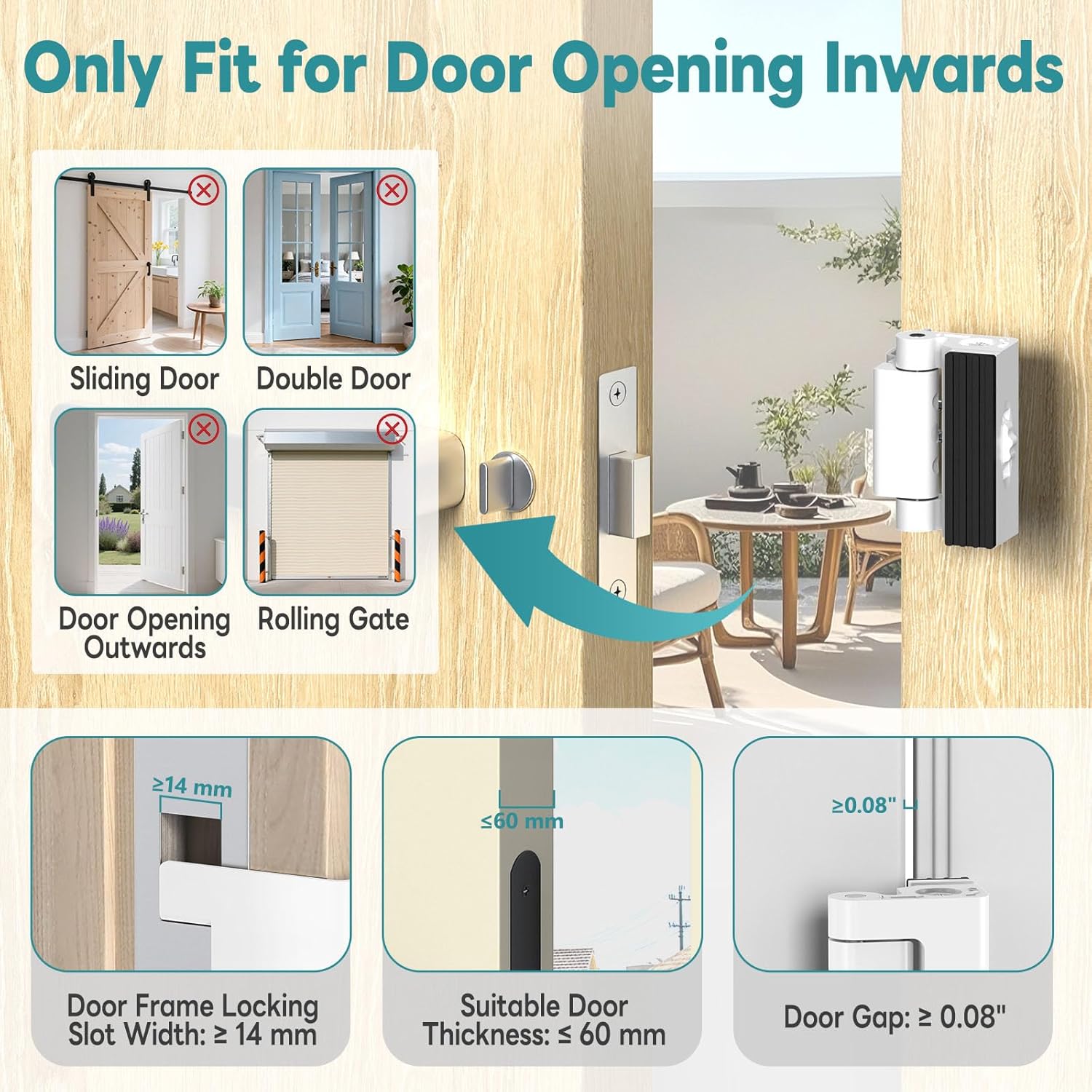 Upgraded Portable Security Door Reinforcement Lock - No Drilling Flip Lock Latch Prevents Unauthorized Entry Fits Inward-Opening Doors, Apartment, Hotel, Travel (White-3 Pcs)