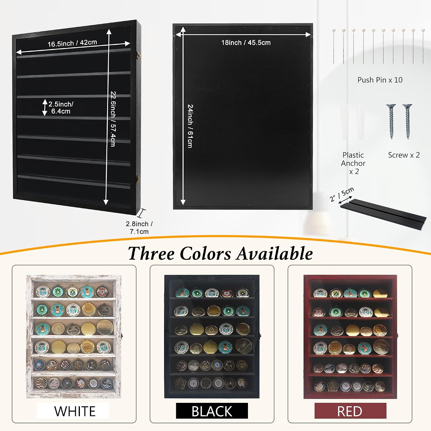 GMFrames 18x24 Wooden Shadow Box Frame with Removable Shelves Deep Display Case for Military Medals Keepsakes Black image 3