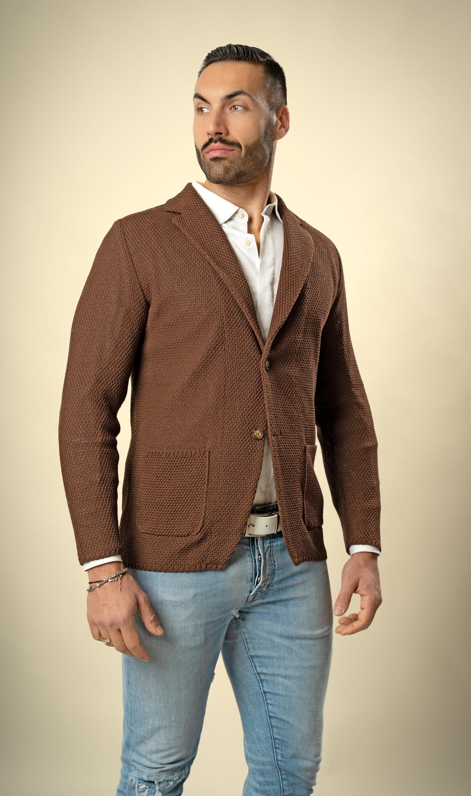 Blazer in Cotone, Giacca Jacket da Uomo Slim Fit - Punto Cucitura Chicco di Riso - Artigianale, Made in Italy - Casual, Classica Sportiva