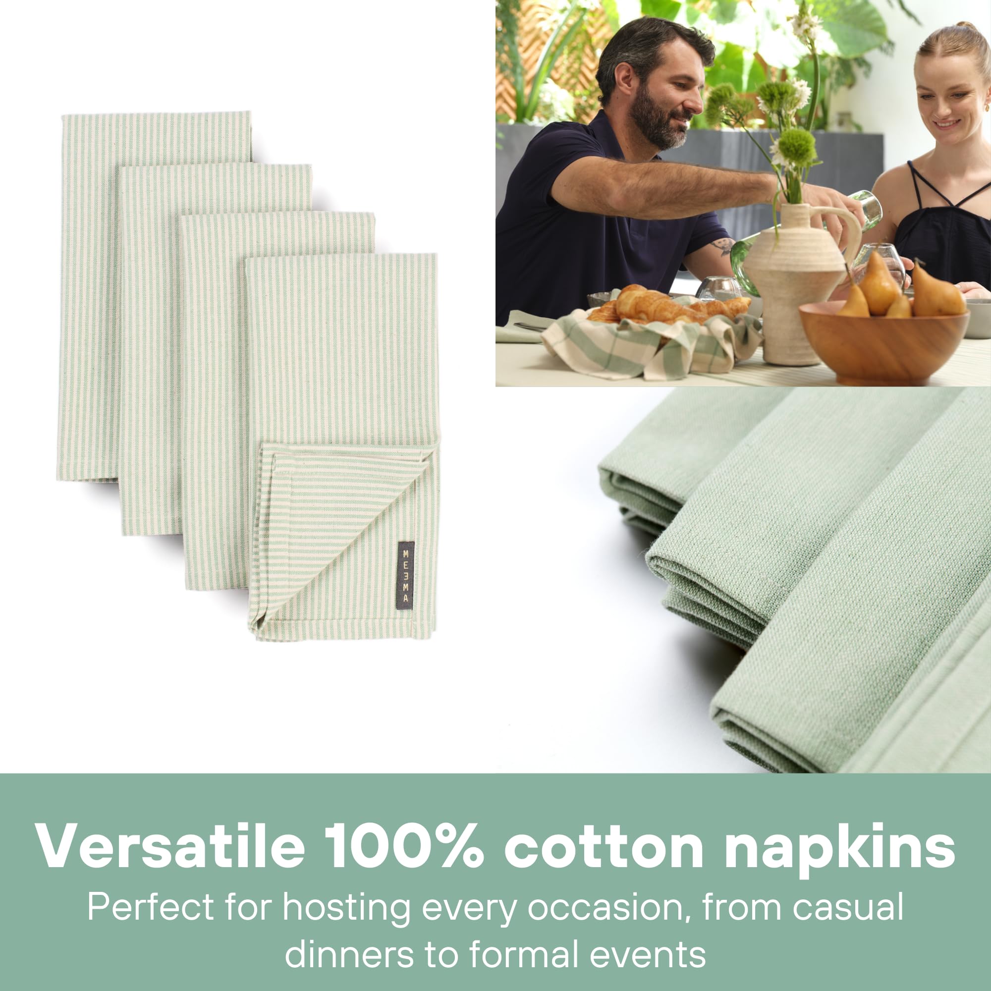 MEEMA Set di 4 tovaglioli di stoffa lavabili, colore verde salvia, riciclati e riciclati ecologici, per feste, Ringraziamento, matrimoni, 45,7 x 45,7 cm