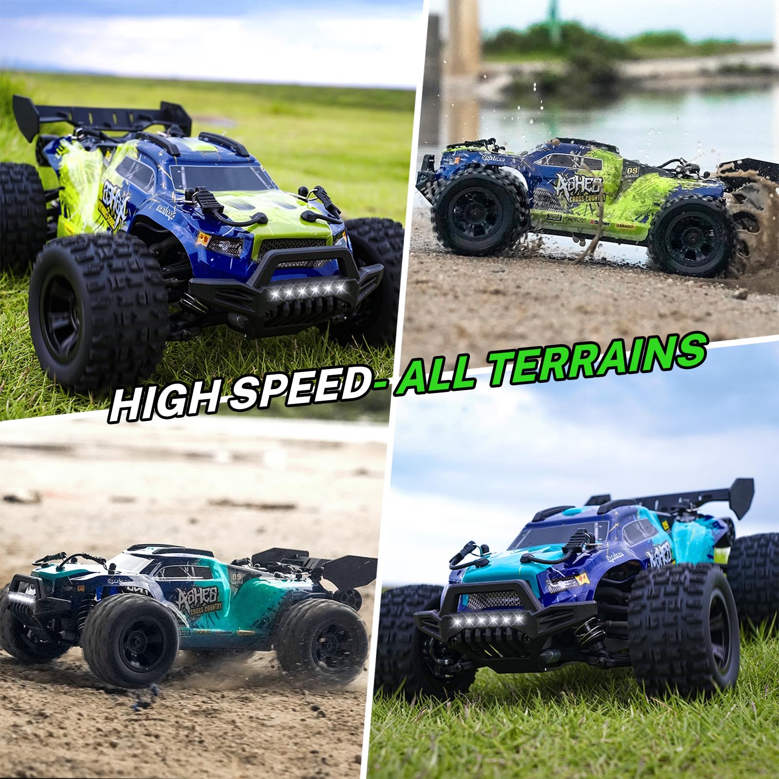 YONCHER Samochody RC dla dorosłych, 1:18 40 km/h wysokiej prędkości samochód zdalnie sterowany, 2,4 G 4WD szybka ciężarówka zdalnie sterowana, Hobby RC Monster Trucks z dwoma akumulatorami 70 minut