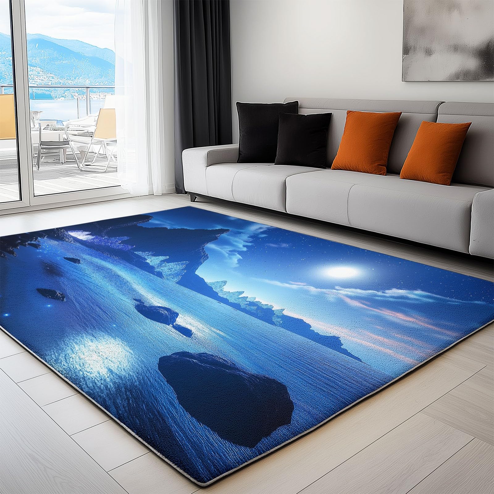 Tapis Salon Poil Court 80 x 150 cm Bleu Foncé Lavable en Machine Antidérapant