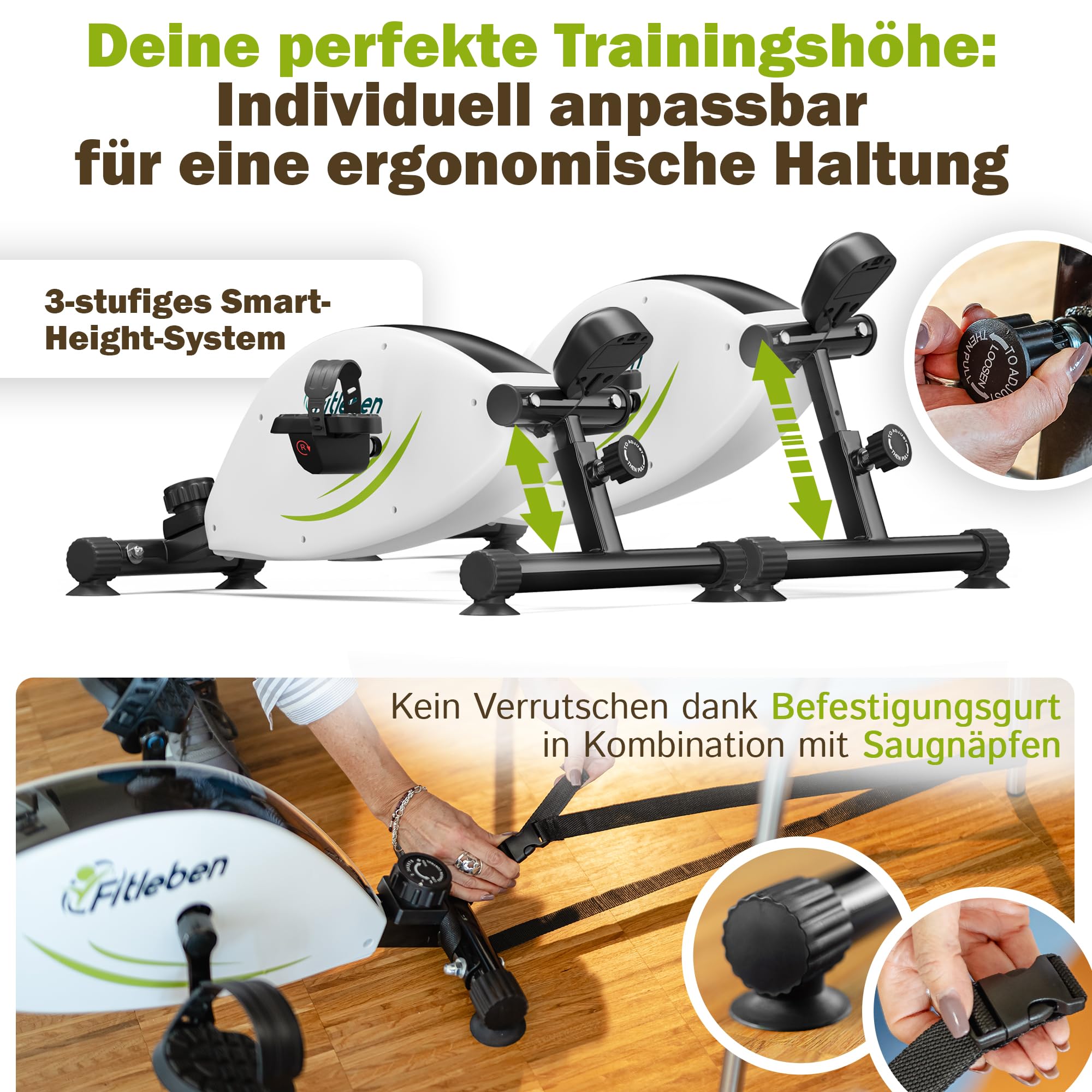 Wohltritt Pedaltrainer für Senioren höhenverstellbarer Heimtrainer gelenkschonender Armtrainer Beintrainer Tischfahrrad Deskbike