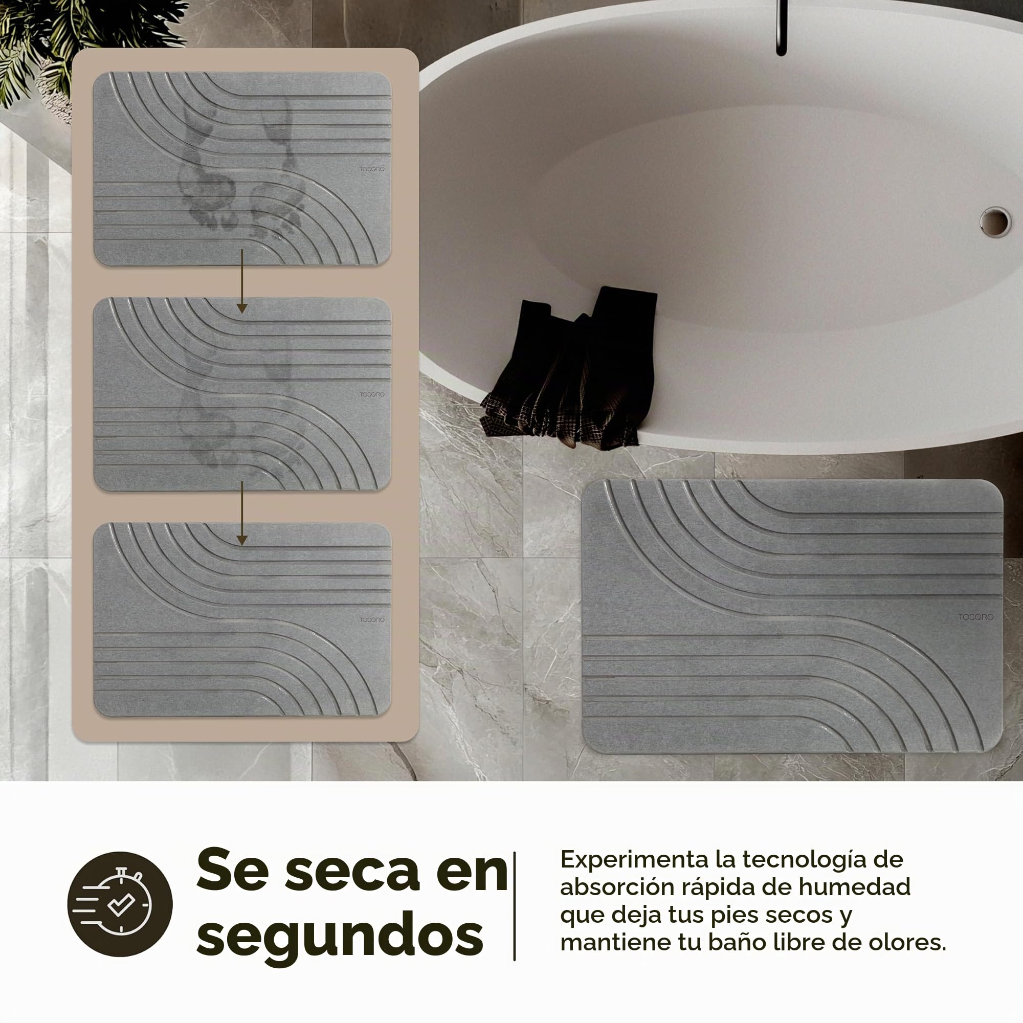 TOSORO Alfombrilla de baño de Piedra, Alfombra Antideslizante de Tierra de diatomeas para Ducha, Secado rápido y Absorbente, diseño Elegante y Moderno, fácil de Limpiar, 60 x 38 cm, Color Grafito