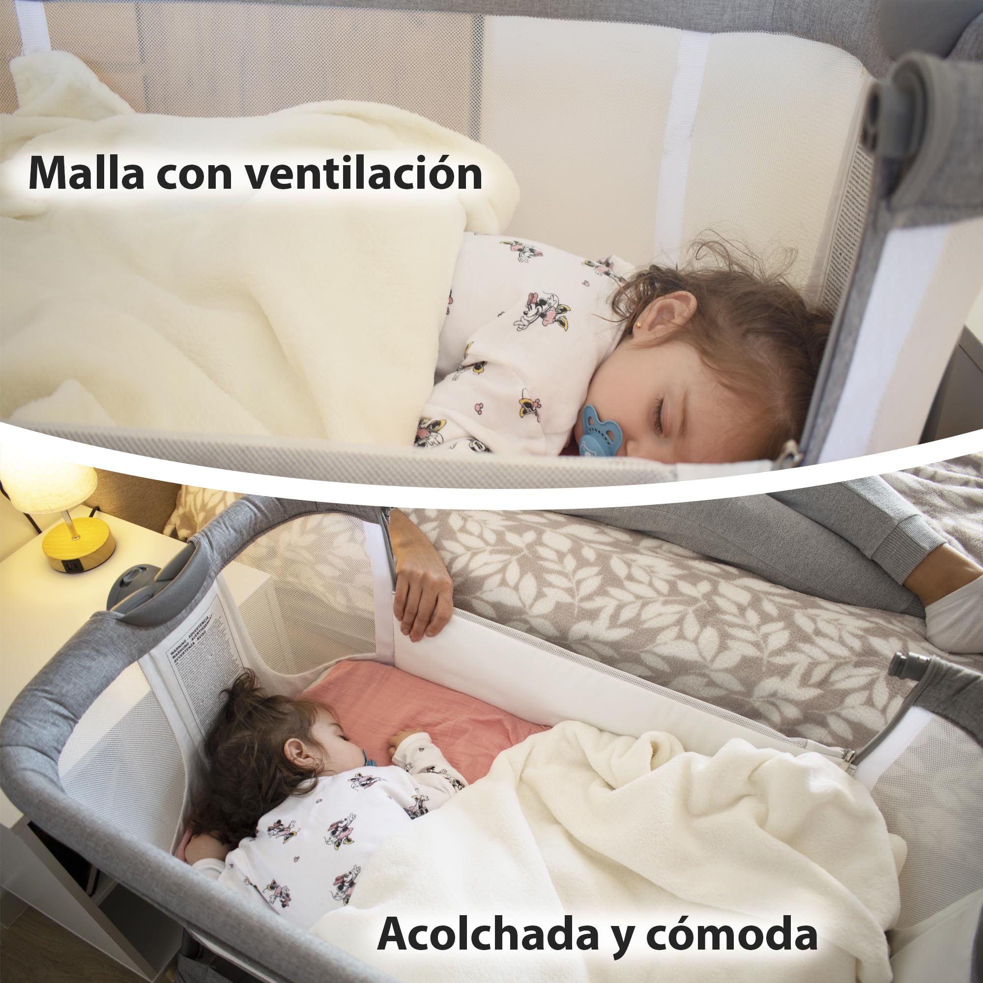 Twinly Comfortly - Cuna Colecho Bebé y Moisés 2 en 1 con Ruedas | Minicuna de Viaje Plegable, Sin Montaje, Altura Ajustable y Función Antireflujo | Incluye Colchón, Sábana Algodón y Bolsa (Wood)