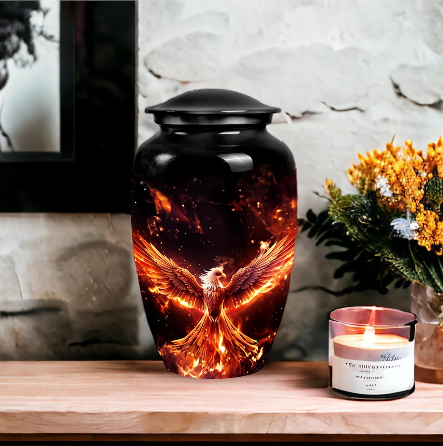 White Head Phoenix in Red Fire Large Urn for Adult Ashes - Funeral Cremation Urns for Male & Female - Decorative Urn for Human Ashes