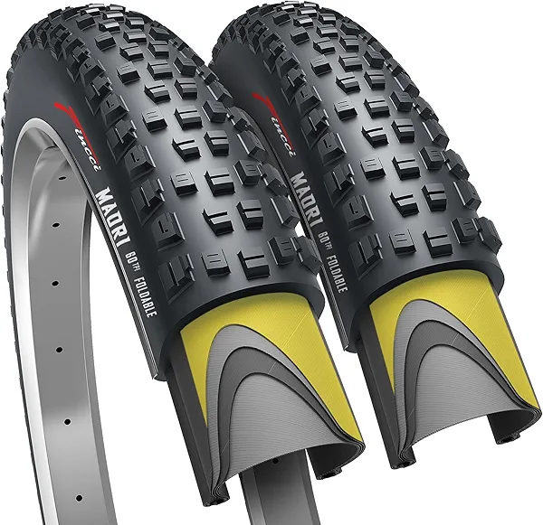 Fincci Maori 29x2.25 Mountain Bike Tire - Pair 29 Inch Bike Tire with 1 mm Nylon Puncture Resistant - Foldable Kevlar Black 57-622 MTB Tires 29 for Electric, Folding, Hybrid, Cruiser Bicycles, 60 TPI