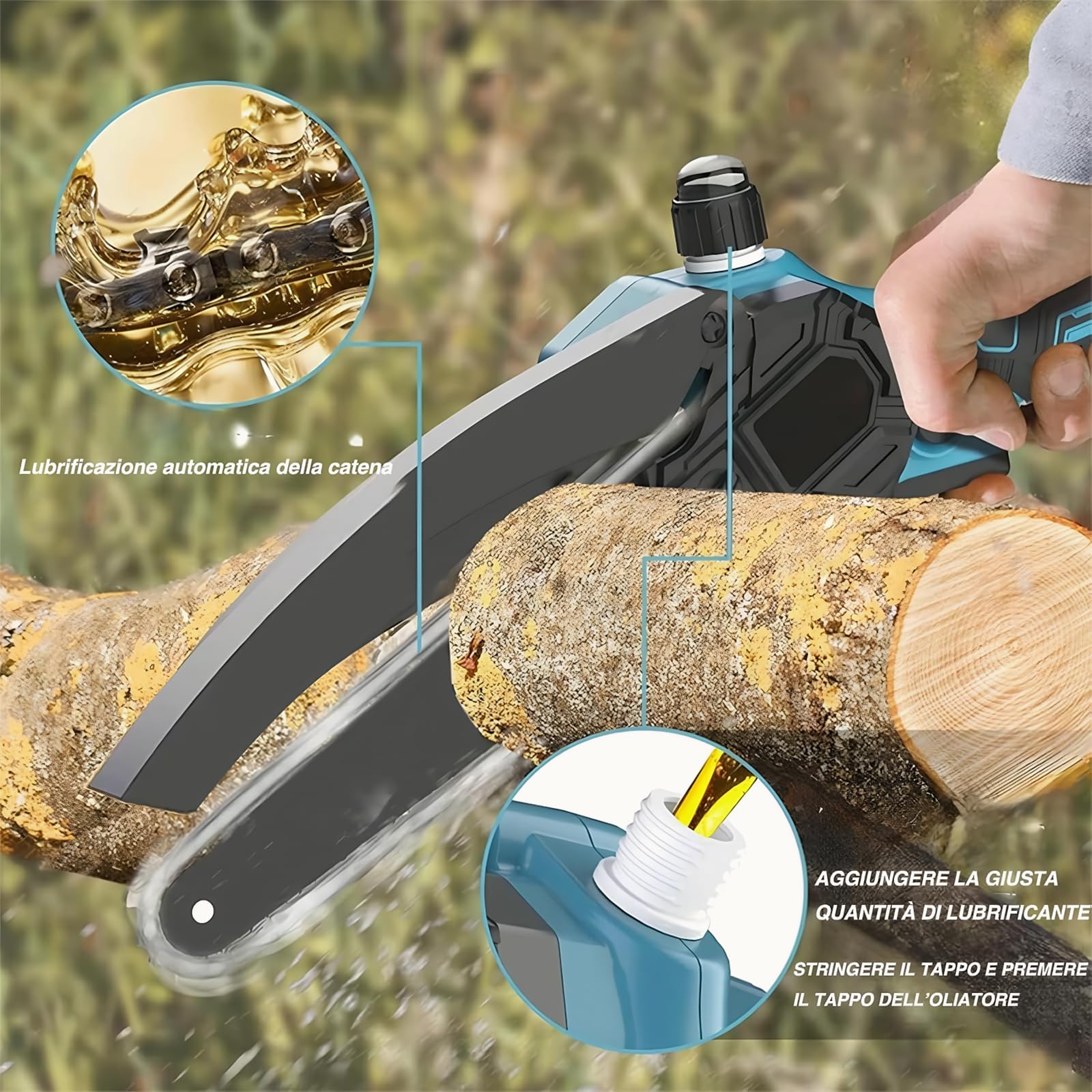 Voltix 6-calowa mini piła łańcuchowa z 2 bateriami, elektryczna piła łańcuchowa do przycinania z pompką olejową i łańcuchem zamiennym, piła łańcuchowa do cięcia drewna i prac w ogrodzie