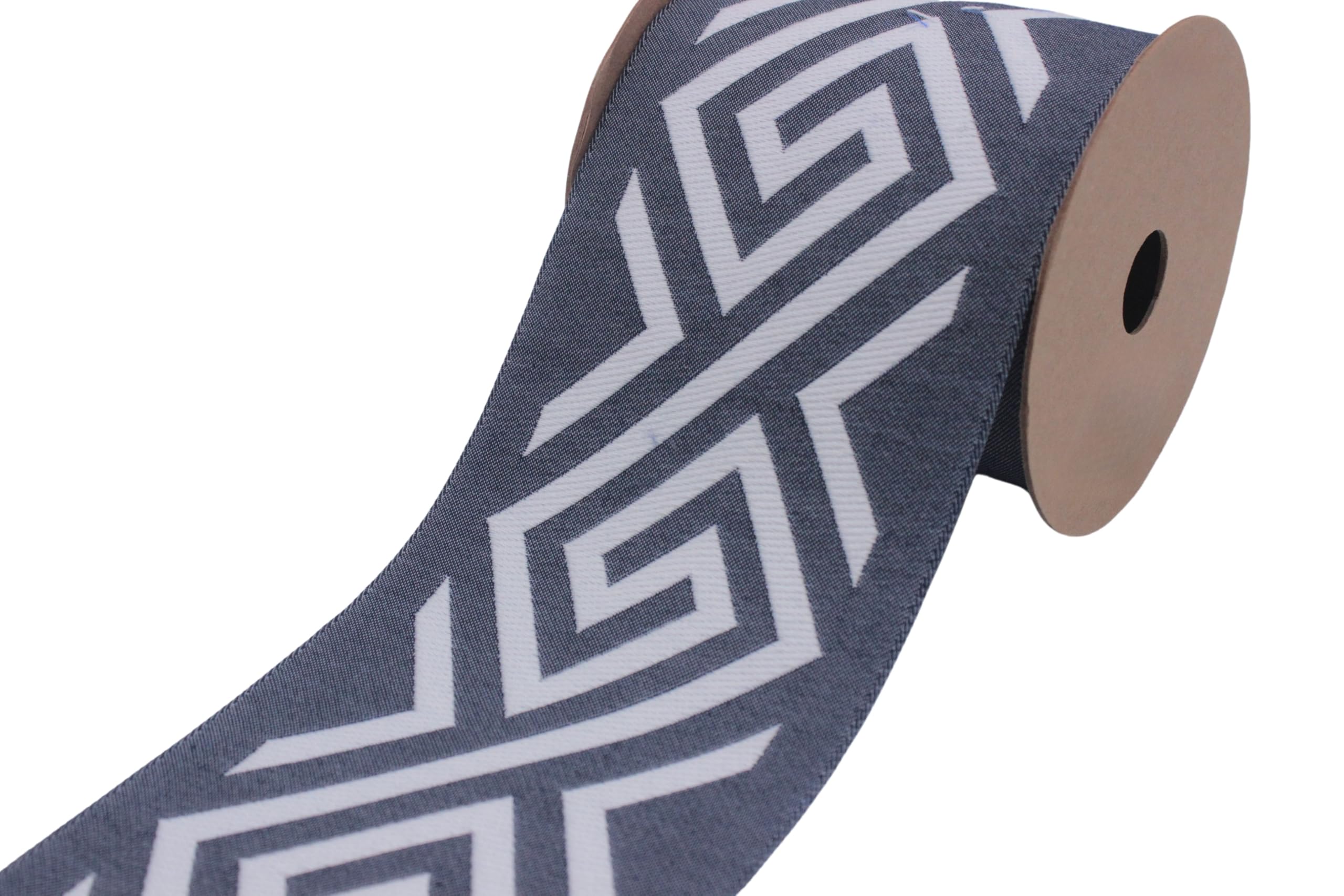 Ruban jacquard géométrique bleu et blanc de 100 mm pour rideaux et mercerie créative