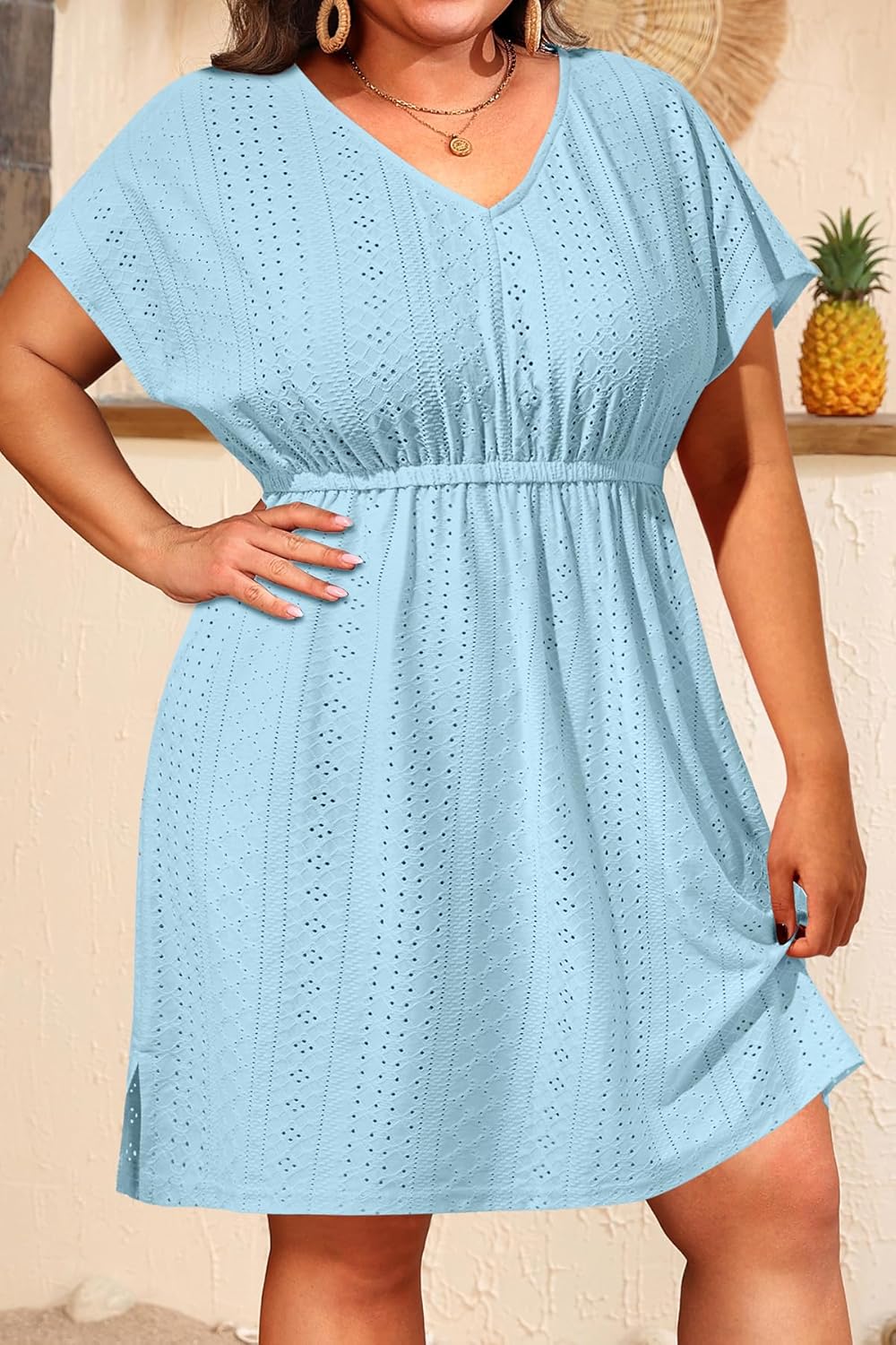Pinup Fashion Plus Size Swimsuit Cover Up Women - Hollow Out V Neck Beach Dress Coverups