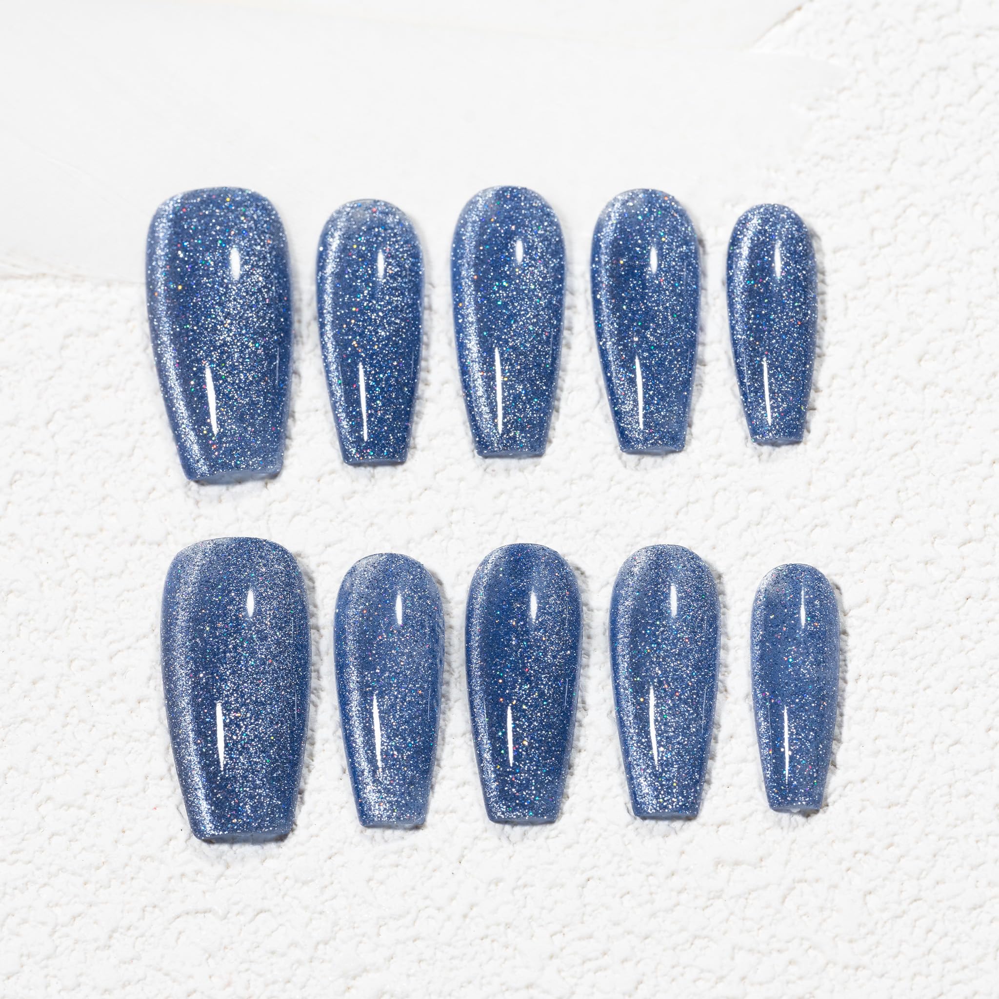 Sun&Beam Nails Handmade Press-on Medium Long Almond Fuchsia Pink Cat Eye Design Charming False Nail Tips 10 Pcs (#124 L) — view 12