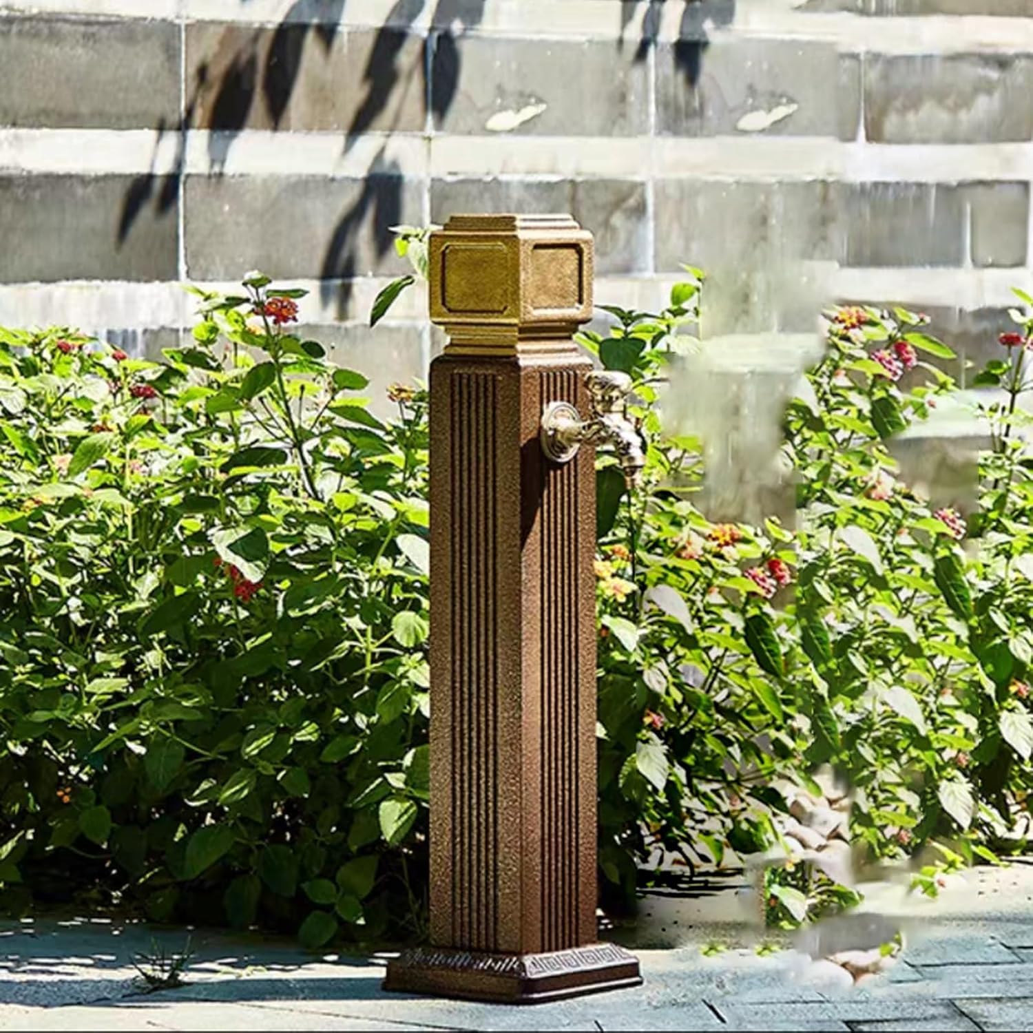 Bateria zewnętrzna, stojąca bateria stojąca w stylu retro z podwójnymi wylewkami, powłoka zapobiegająca zamarzaniu, odpowiednia lub na patio, trawnik, nawadnianie ogrodu, funkcje wody i czyszczenie