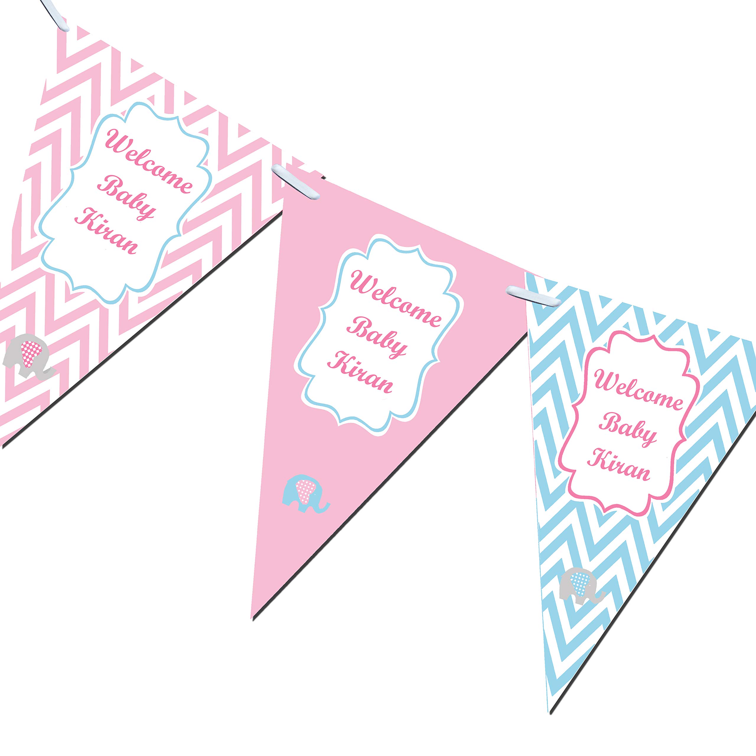 Personalised Welcome Home Baby Bunting Banner - Chevron (Pink & Blue) — image 1