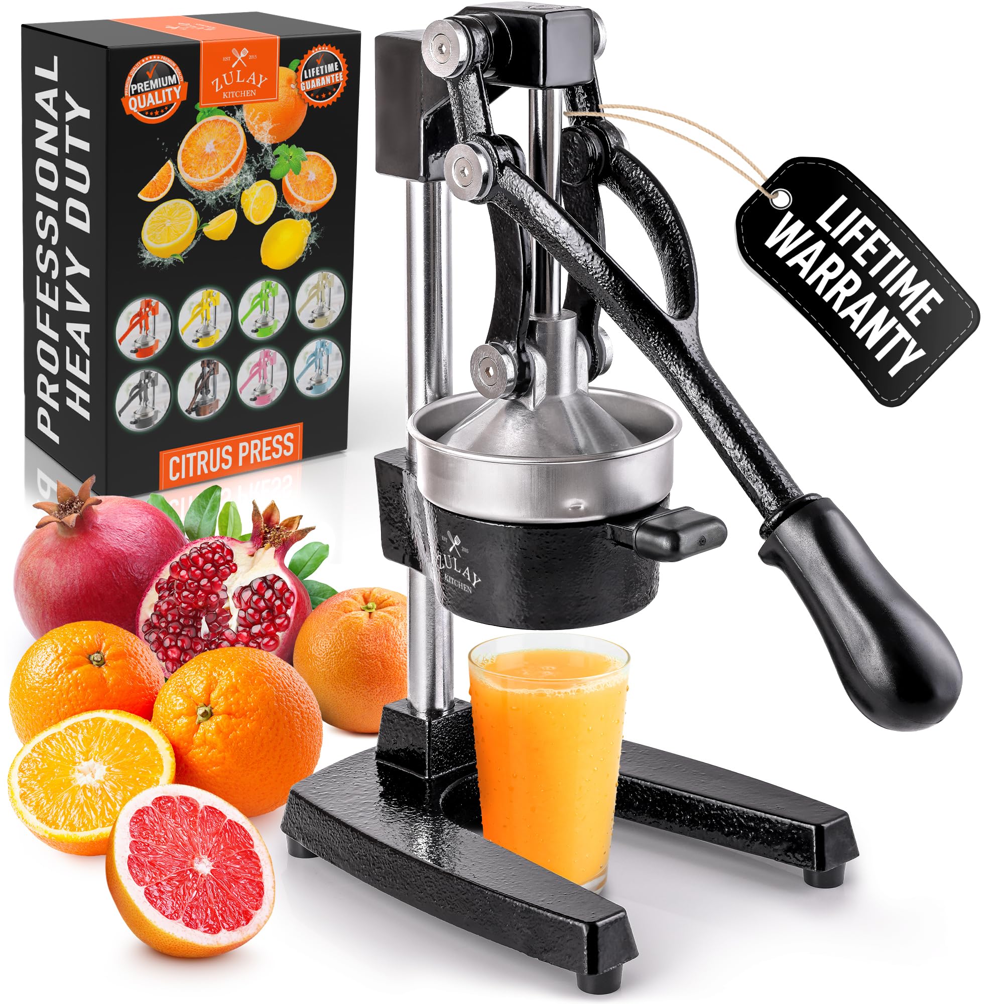 Zulay Kitchen Cast Iron Juicer - Easy-to-Clean Heavy-Duty Manual Juicer, Professional Citrus Juicer - Stainless Steel Lemon Squeezer - Manual Citrus Press & Orange Squeezer - Orange Juicer (Black)