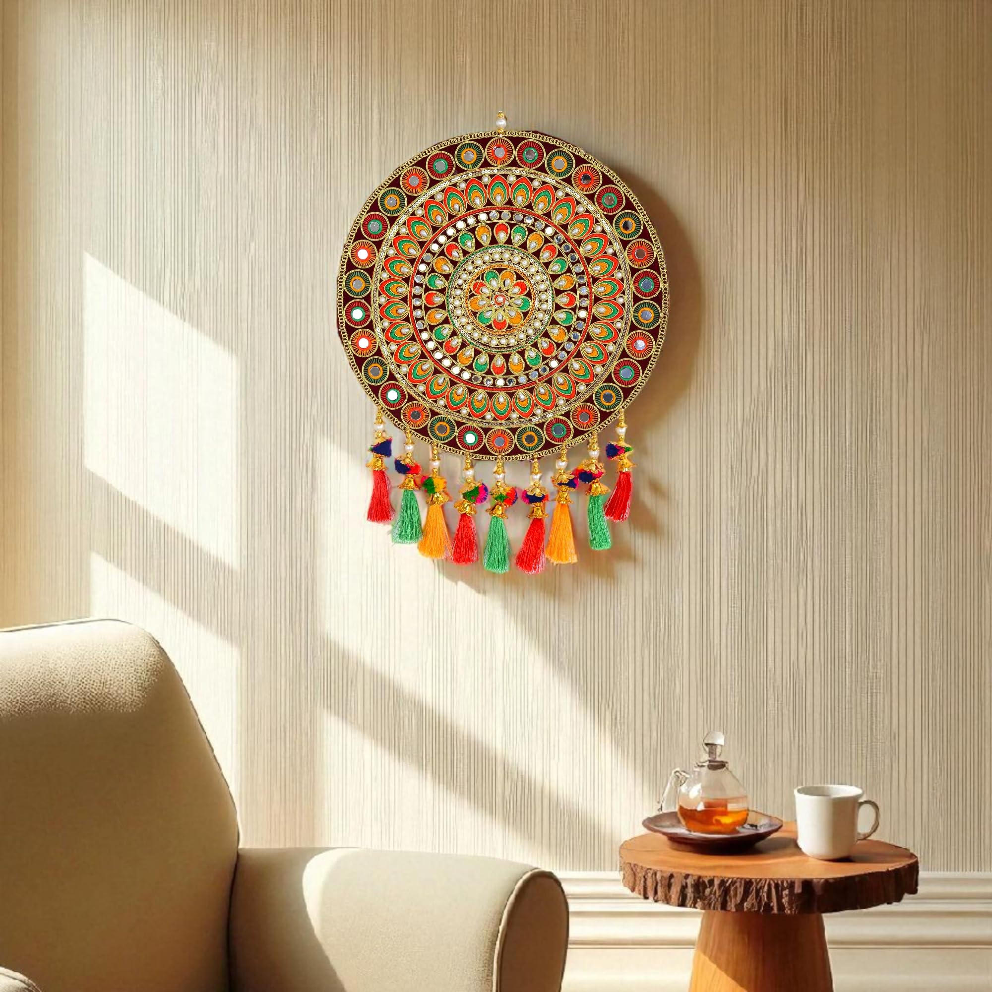 DK trades Velvet Traditional Floral Design Diwali Decoration Wall Decor Handicraft Wall Hanging - 1 Piece, Multicolour-image-2