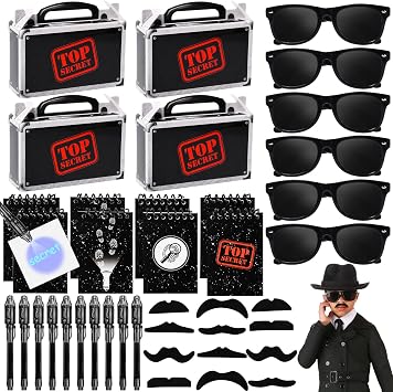 Toyssa Spy Party Bag Fillers for Kids Detective Party Favours Invisible Ink Pen Notebooks Boxes Mustache Sunglasses Birthday Party Supplies Pinata School Prizes Gifts for Boys Girls Kids