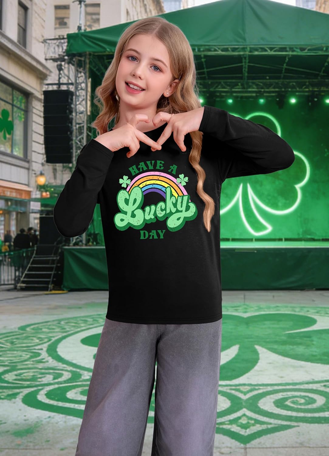 Kids St. Patrick's Day Shirts Girl Shamrock Graphic Shirts St Patty's Lucky T-Shirt Irish Long Sleeve Tops 5-14y - Image 3