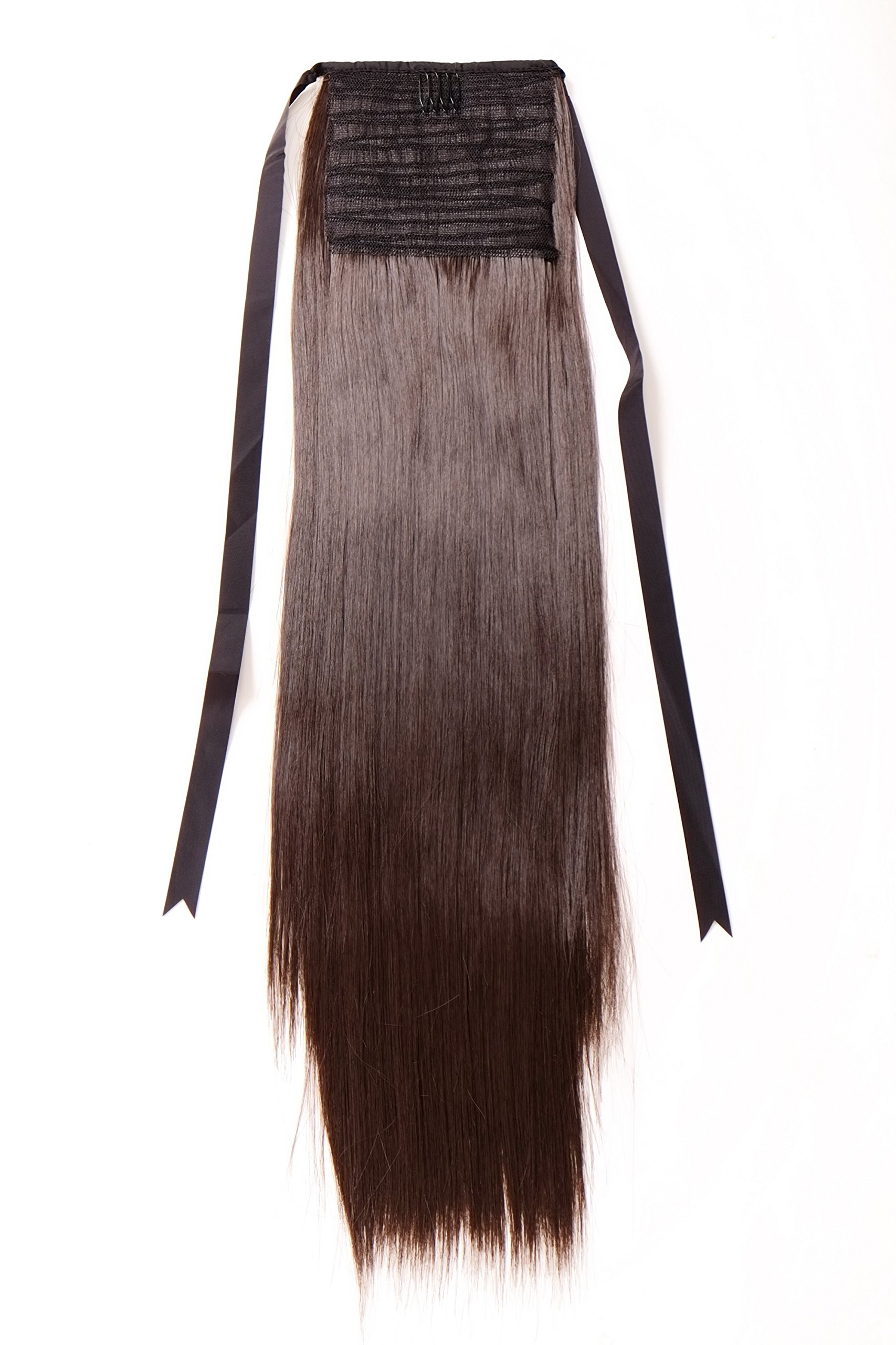WIG ME UP C9429-6 Hairpiece ponytail extension long straight very light with ribbon and comb wrap around system chocolate brown 23,5inch - Image 4