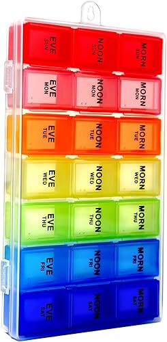 Miniatura 2 de Inspirations Caja organizadora de pastillas con tapas a presión, 7 días AMPM  Compartimentos más grandes para pastillas más grandes