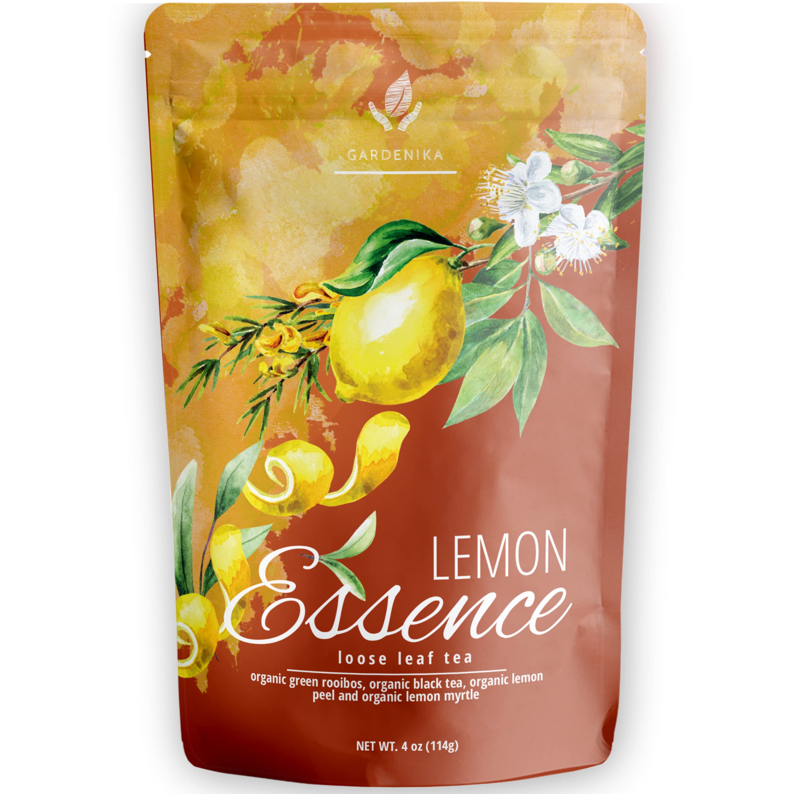Gardenika Organic Green Rooibos Black Loose Leaf Tea with Lemon Peel and Lemon Myrtle – Kosher, No Natural or Artificial Flavors - 4 oz