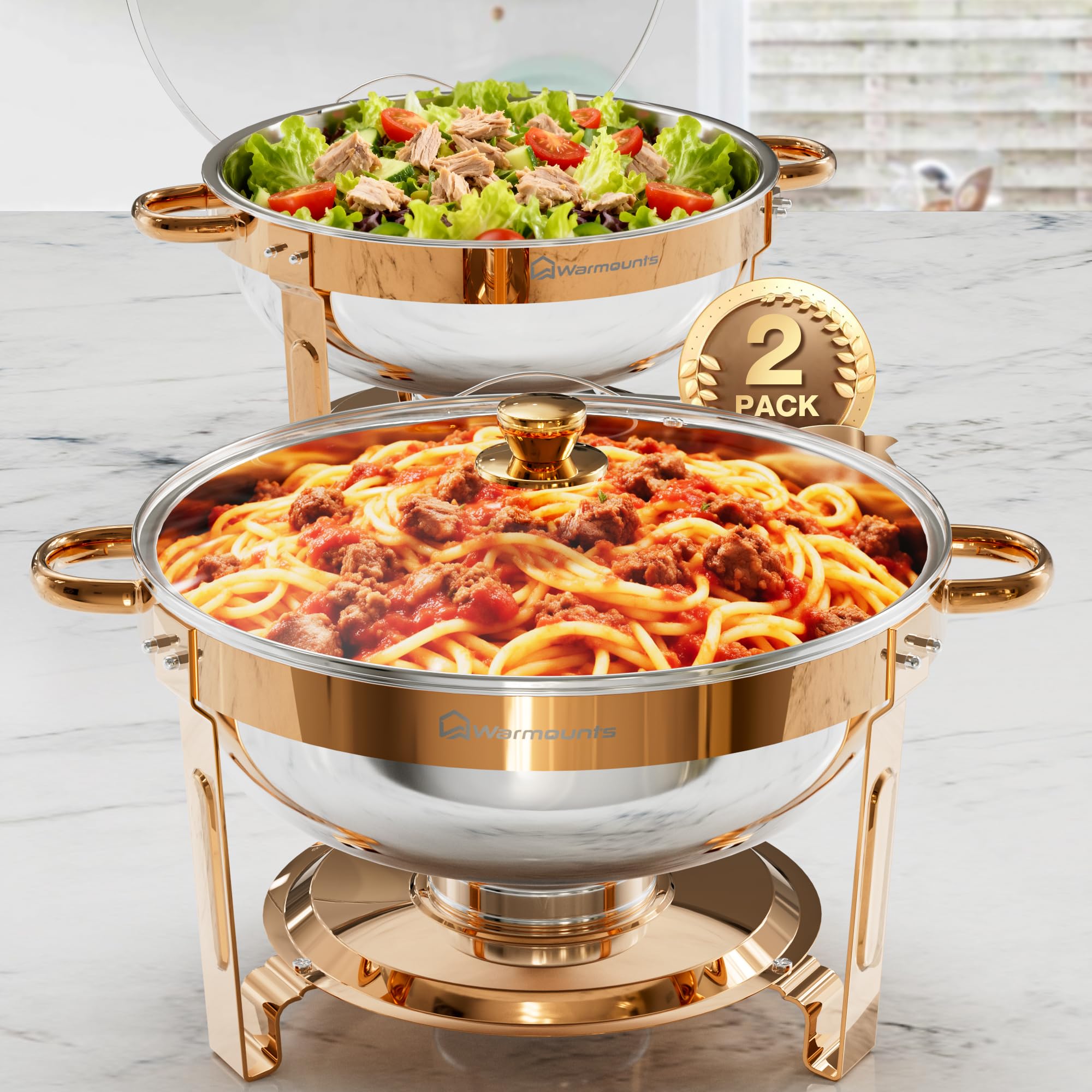 WARMOUNTS Bandeja de plato de oro rosa con tapa de cristal, 5 L