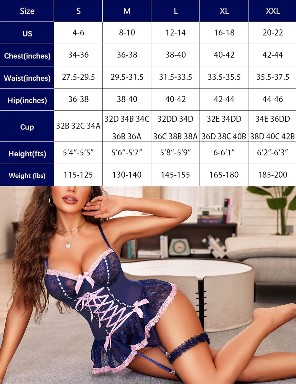 المتطور - طقم ملابس داخلية لانجيري من الدانتيل برقبة شكل V، مل... - view 6