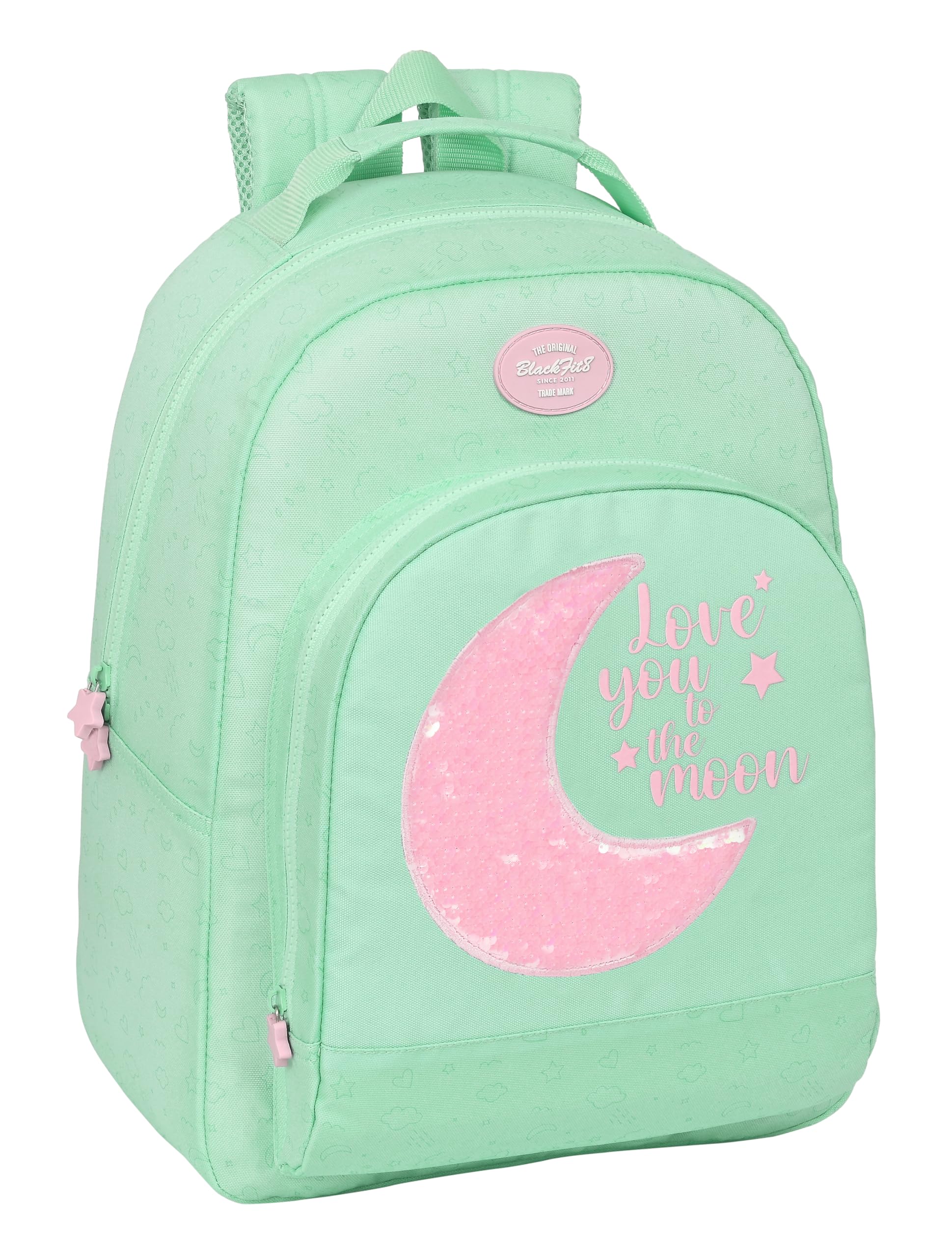 Safta BLACKFIT8 MOON - Mochila Adaptable Carro Adaptable a Carro, Mochila, Ideal para Niños de Diferentes Edades, Tejido Reciclable, Cómoda y Versátil, Calidad y Resistencia, 32x15x42 cm, Color Verde