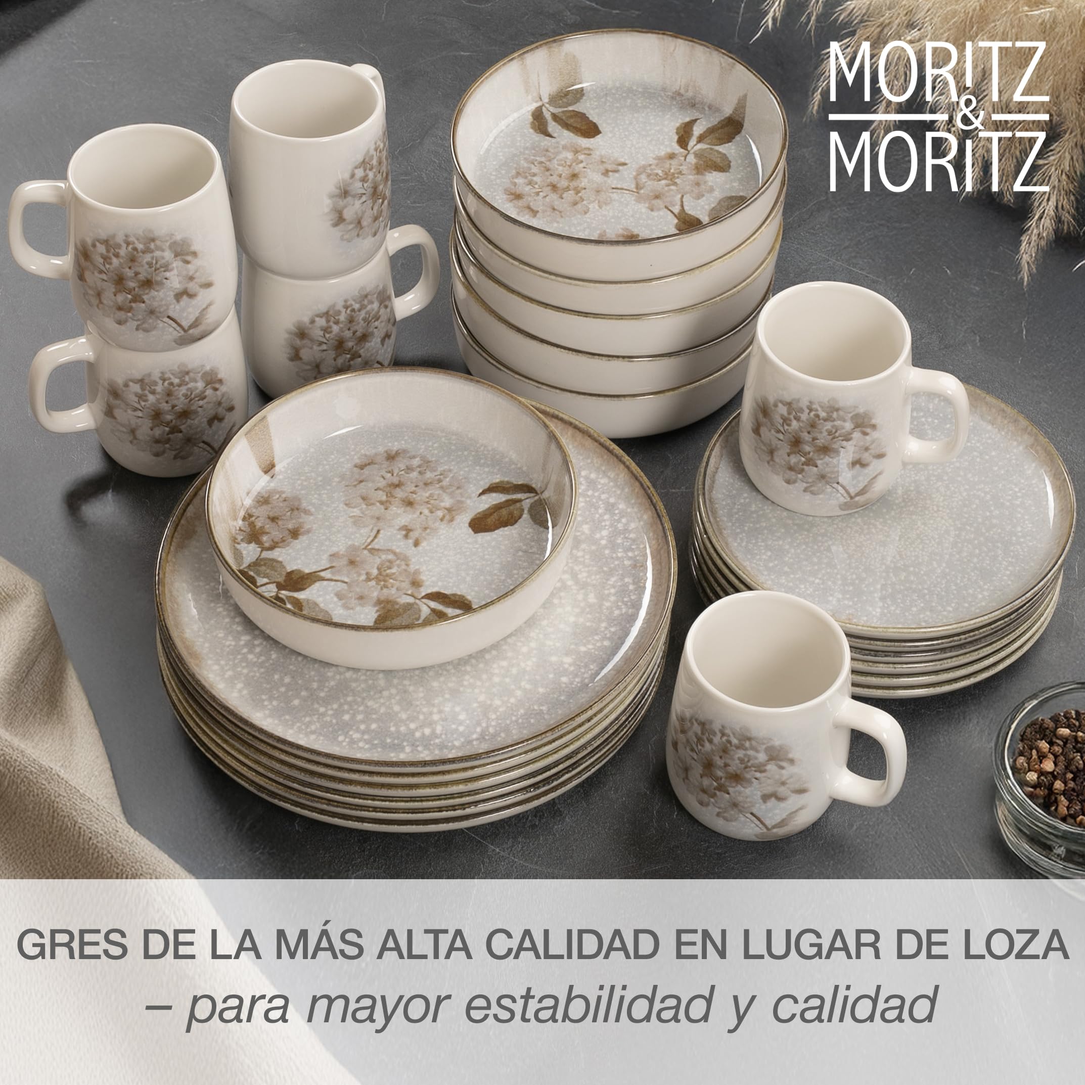 Moritz & Moritz Blossom - Vajilla de porcelana para 6 personas, 24 piezas, diseño divertido, servicio de café fácil de limpiar con platos, cuencos y tazas