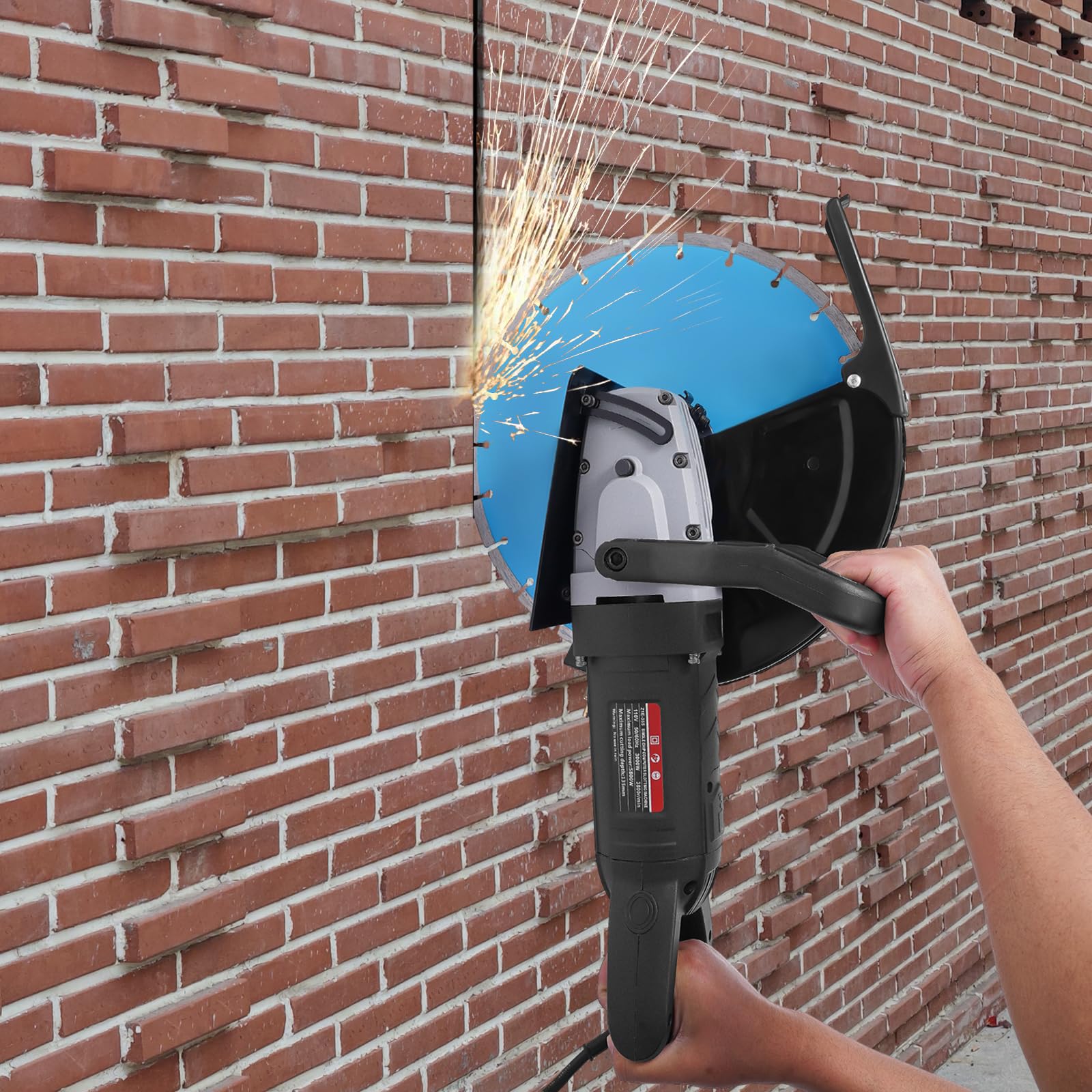 Sierra de hormigón eléctrica con hoja de diamante, 5800 W de potencia, 3800 rpm, hoja de 14 pulgadas, para hormigón, ladrillo y acero, ideal para construcción, taller y bricolaje, profundidad de corte