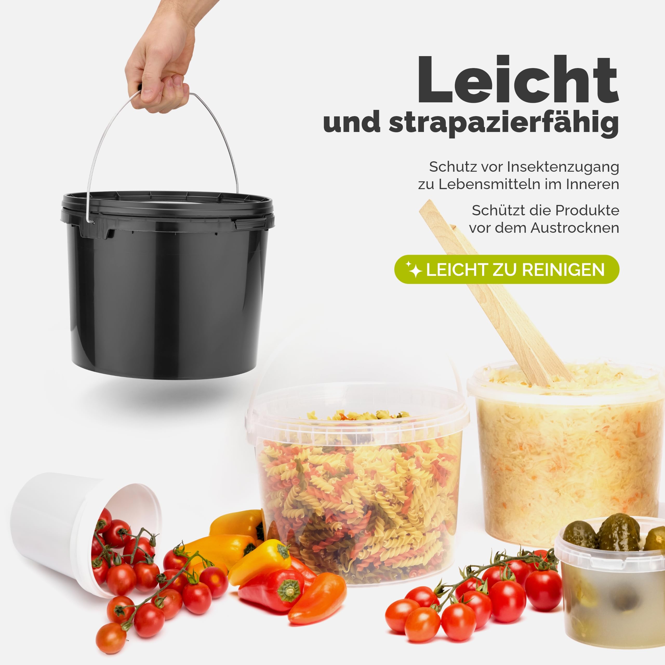 Garronda Eimer mit Deckel 30 L für die Lagerung von Lebensmittel- und Chemischen Produkten Transparent 10 Stück GD-0117