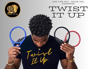 مشط Twist It Up (Bond Black) - بديل لإسفنجات الشعر، يخلق تجعيدات ولفائف للرجال السود، تصميم مضرب تنس