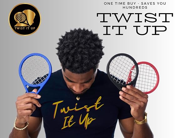 مشط Twist It Up (Bond Black) - بديل لإسفنجات الشعر، يخلق تجعيدات ولفائف للرجال السود، تصميم مضرب تنس