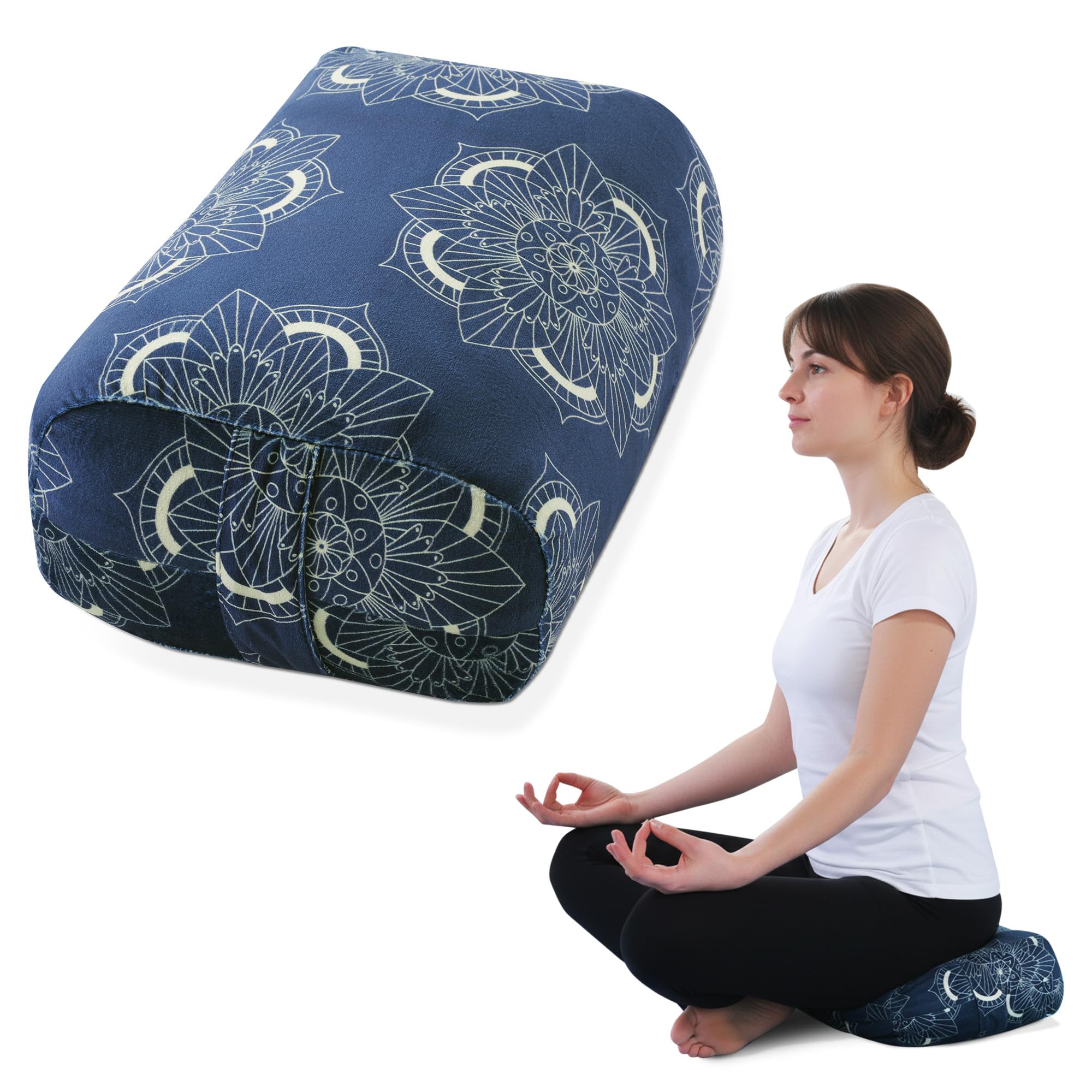 MABOZOO Yoga Bolster Pillow, Rectangular Yoga Bolster for Restorative &amp; Meditation, Professional Meditation Cushion with Carry Handle