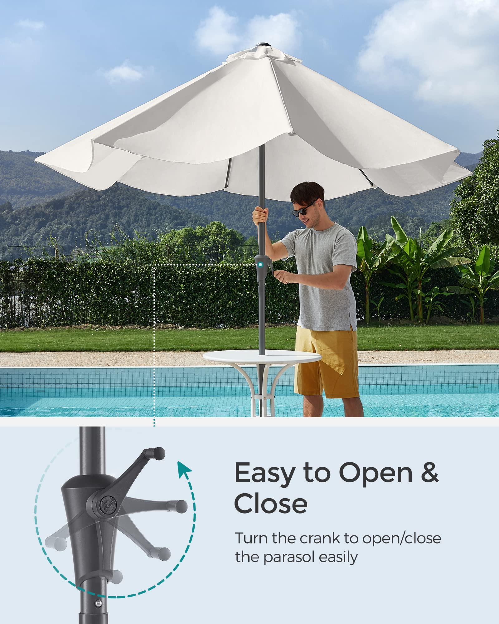 Parasol Déporté SONGMICS 3m - Pivotant 360°, Inclinable, UPF50+