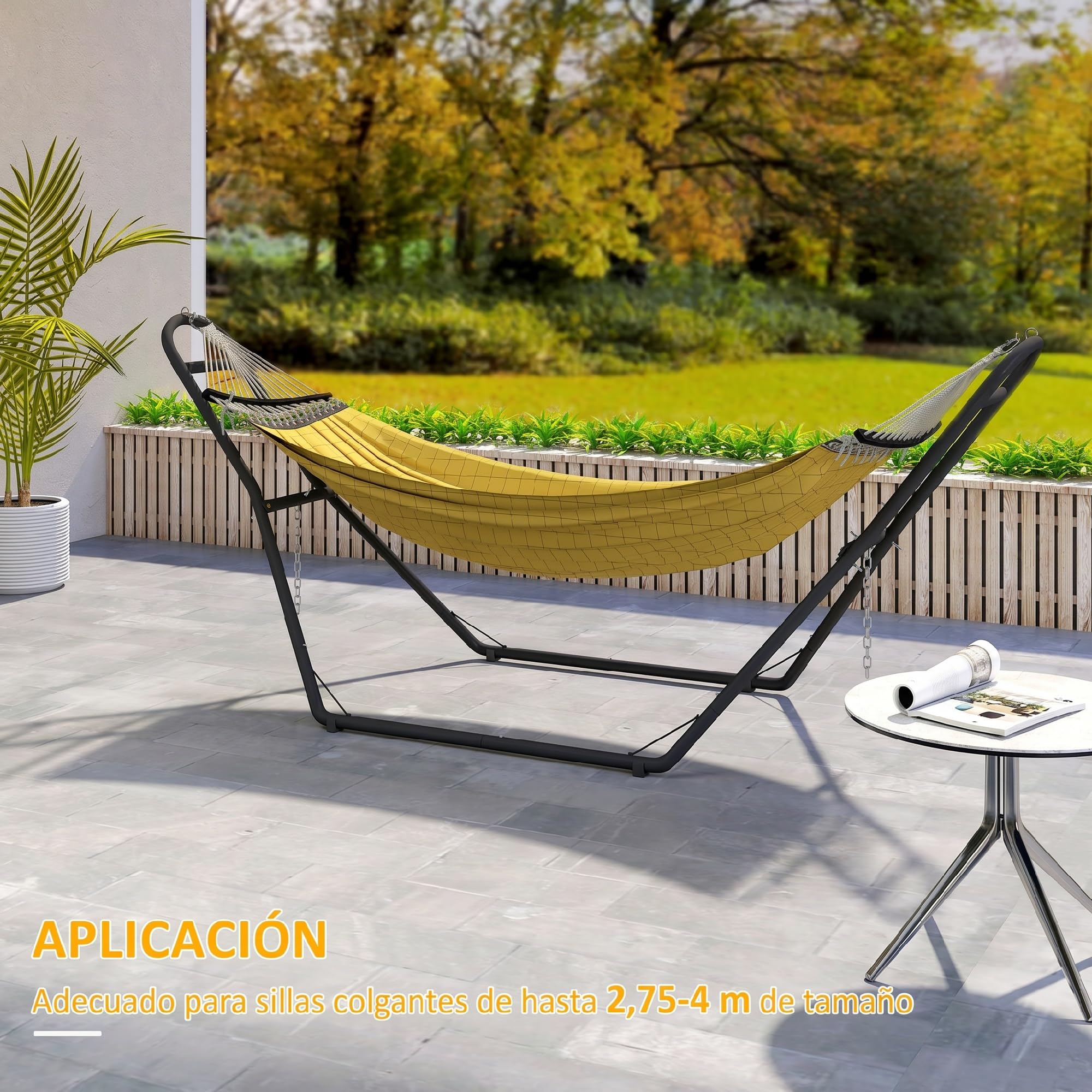 Outsunny Soporte para Hamaca para 2-3 Personas, Largo 278 cm, Cadena Ajustable, con Estructura de Acero, Ganchos en S, Pies Antideslizantes, para Hamacas de 2,75-4 m, Carga 150 kg, Negro