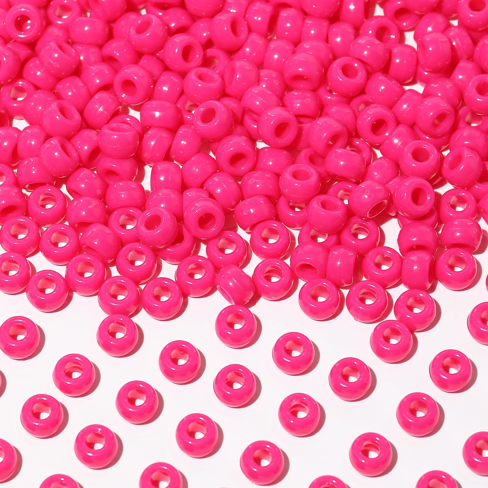 Richbunnys 1000Pcs Multi-Colored Plastic Pony Beads Bulk for Craft,6 * 9mm Assorted Colors Hair Beads Black, red,Blue, White for Bracelets Making,