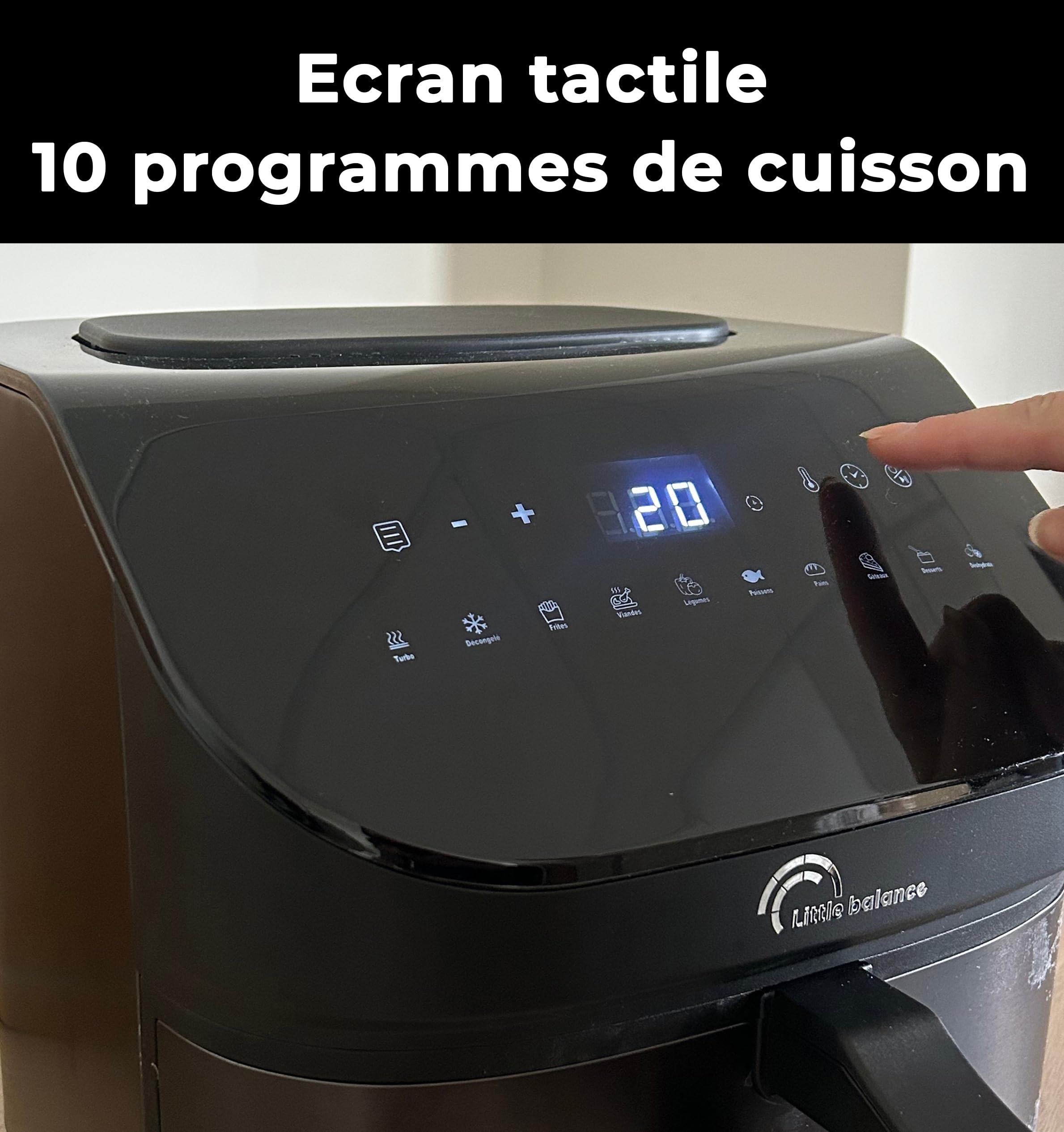 LITTLE BALANCE 8704 Crousty Light XL, Frytkownica bezolejowa, Air Fryer, 10 predefiniowanych programów, 7 litrów dla 6 osób, 1600 W, czarna